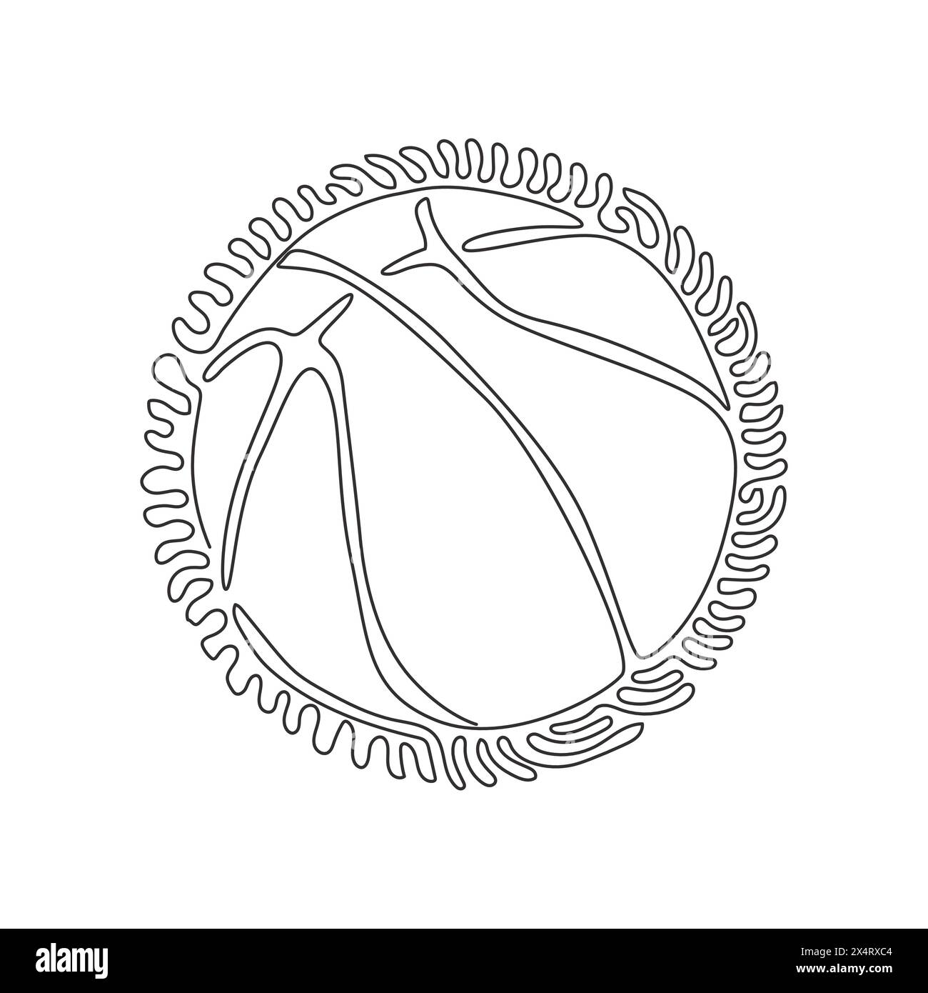 Continuous one line drawing Basketball ball. Orange ball, sports