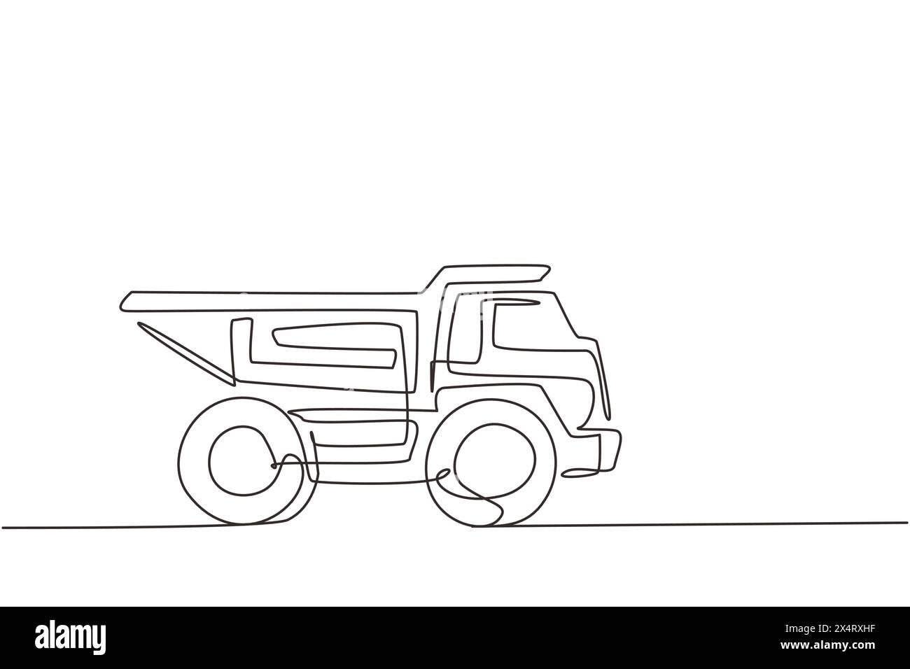 Single one line drawing dump truck toy. Heavy automobile for children's