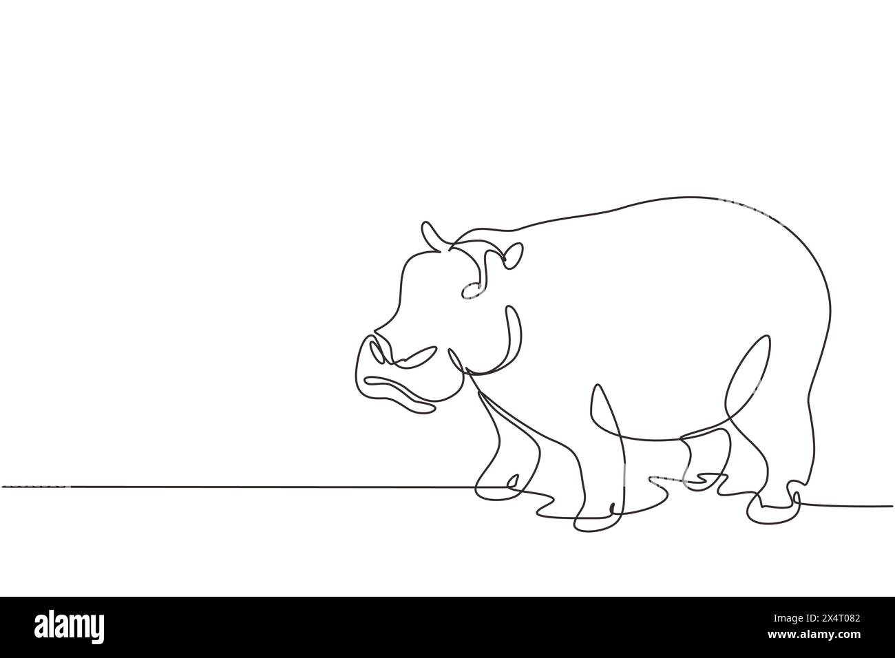 Single continuous line drawing big cute hippopotamus for company logo