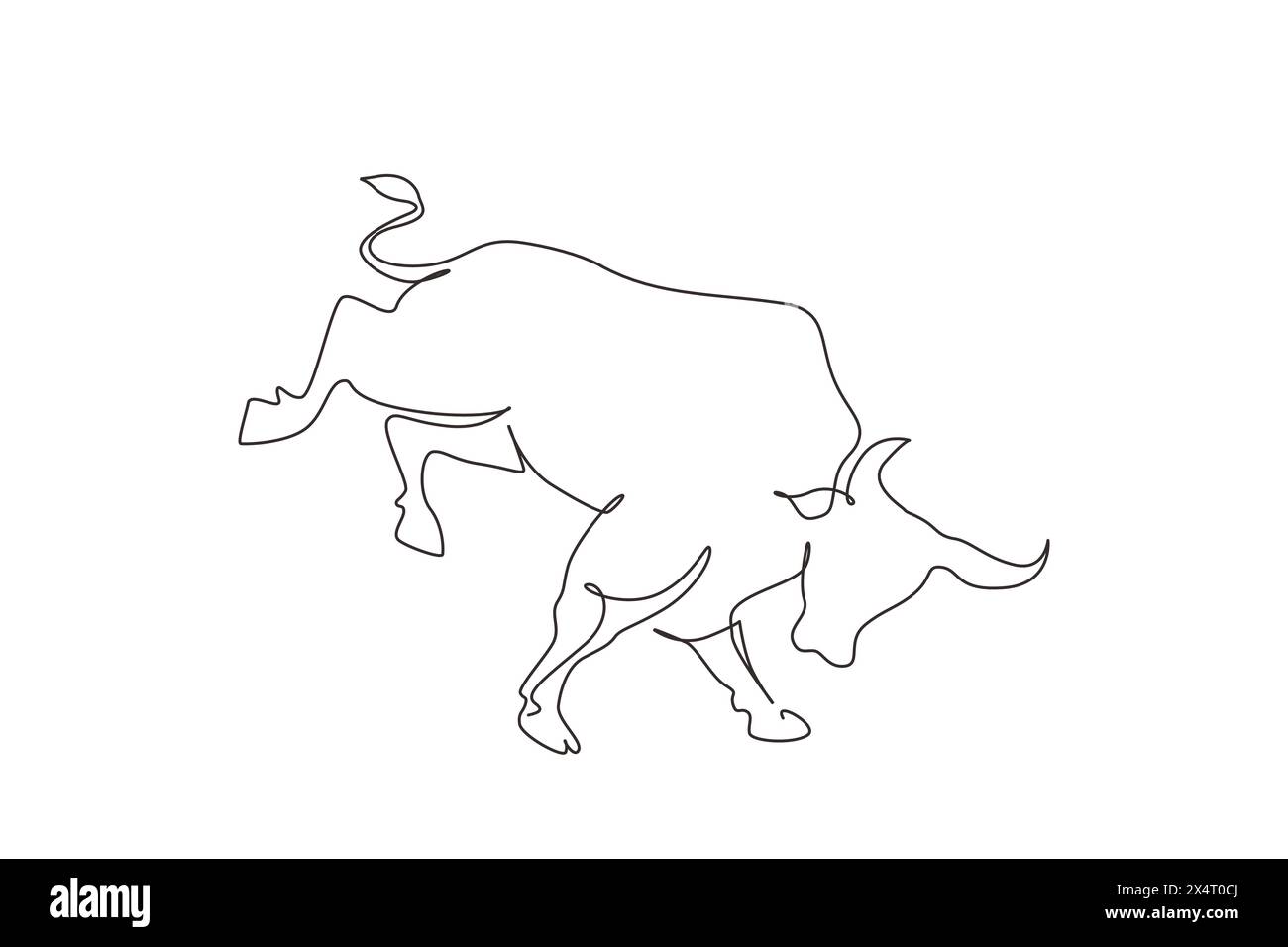 Single continuous line drawing wild bull attack. Elegance buffalo for conservation national park logo identity. Big strong bull mascot concept for rod Stock Vector