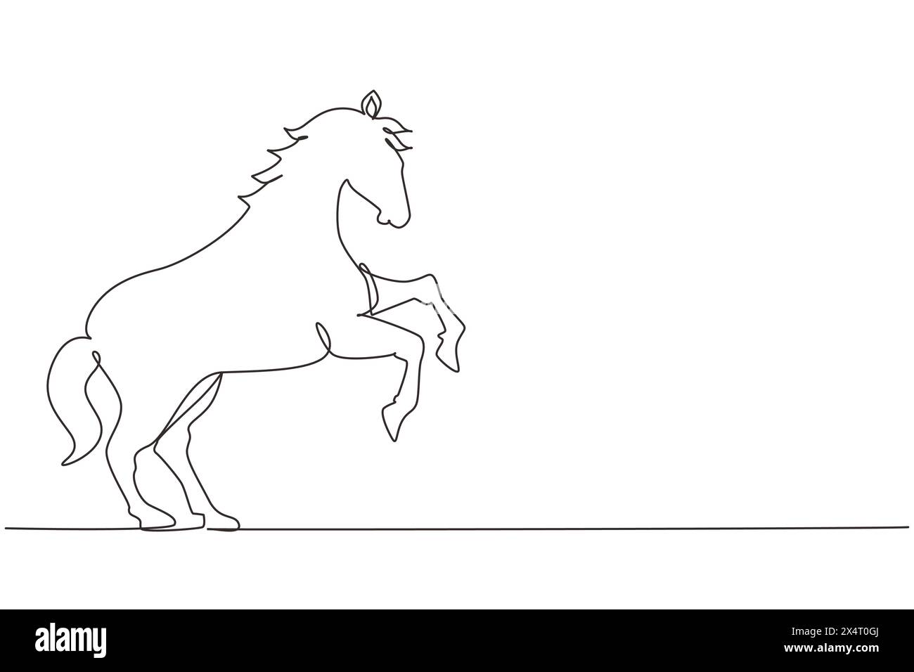 Single one line drawing proud white horse walks gracefully with its front hoof forward. Wild mustang gallops in free nature. Strong animal mascot. Mod Stock Vector