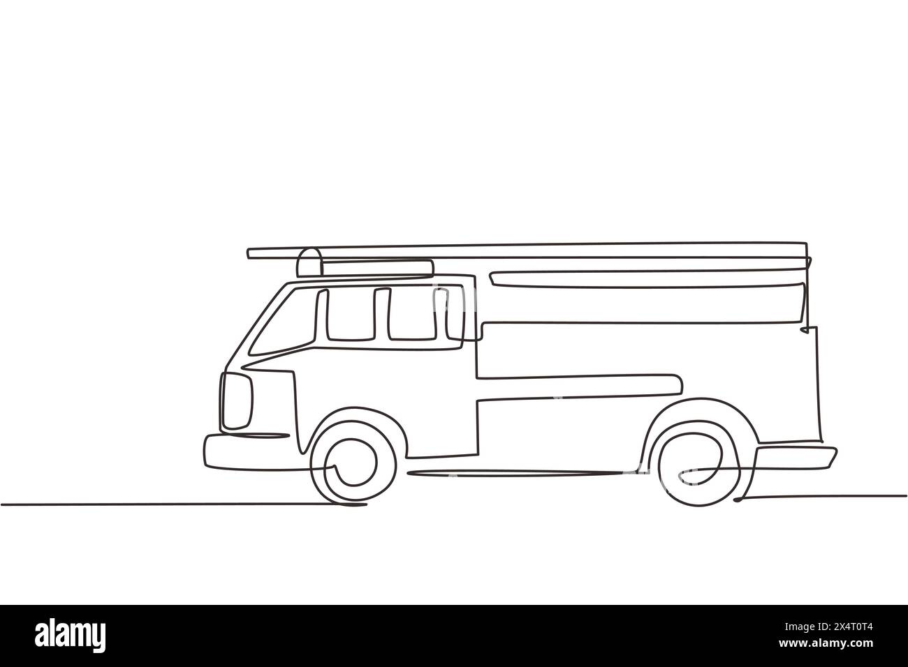 Continuous one line drawing fire engine icon logo. Firefighter truck