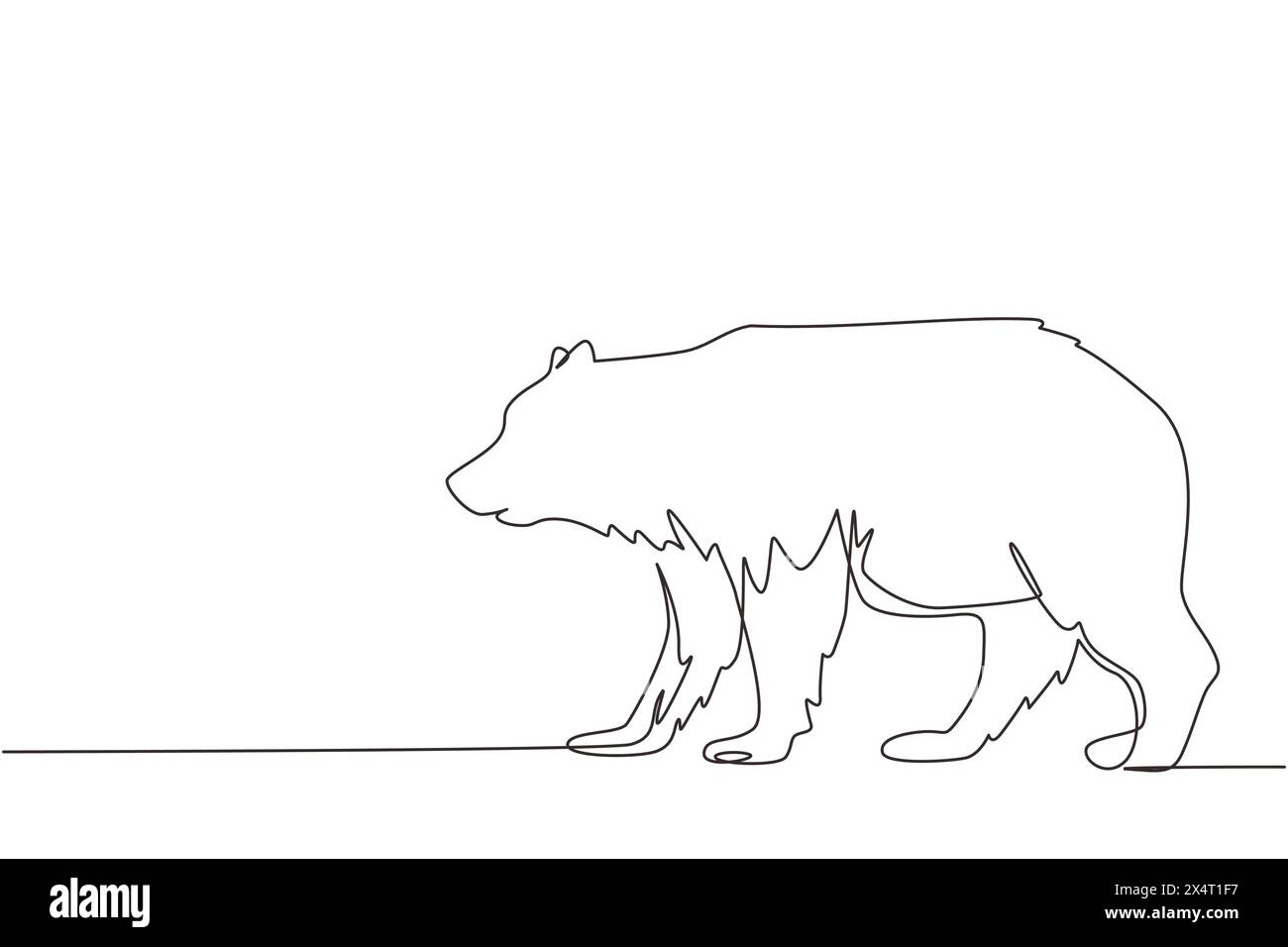 Continuous one line drawing giant bear walking forward in the jungle