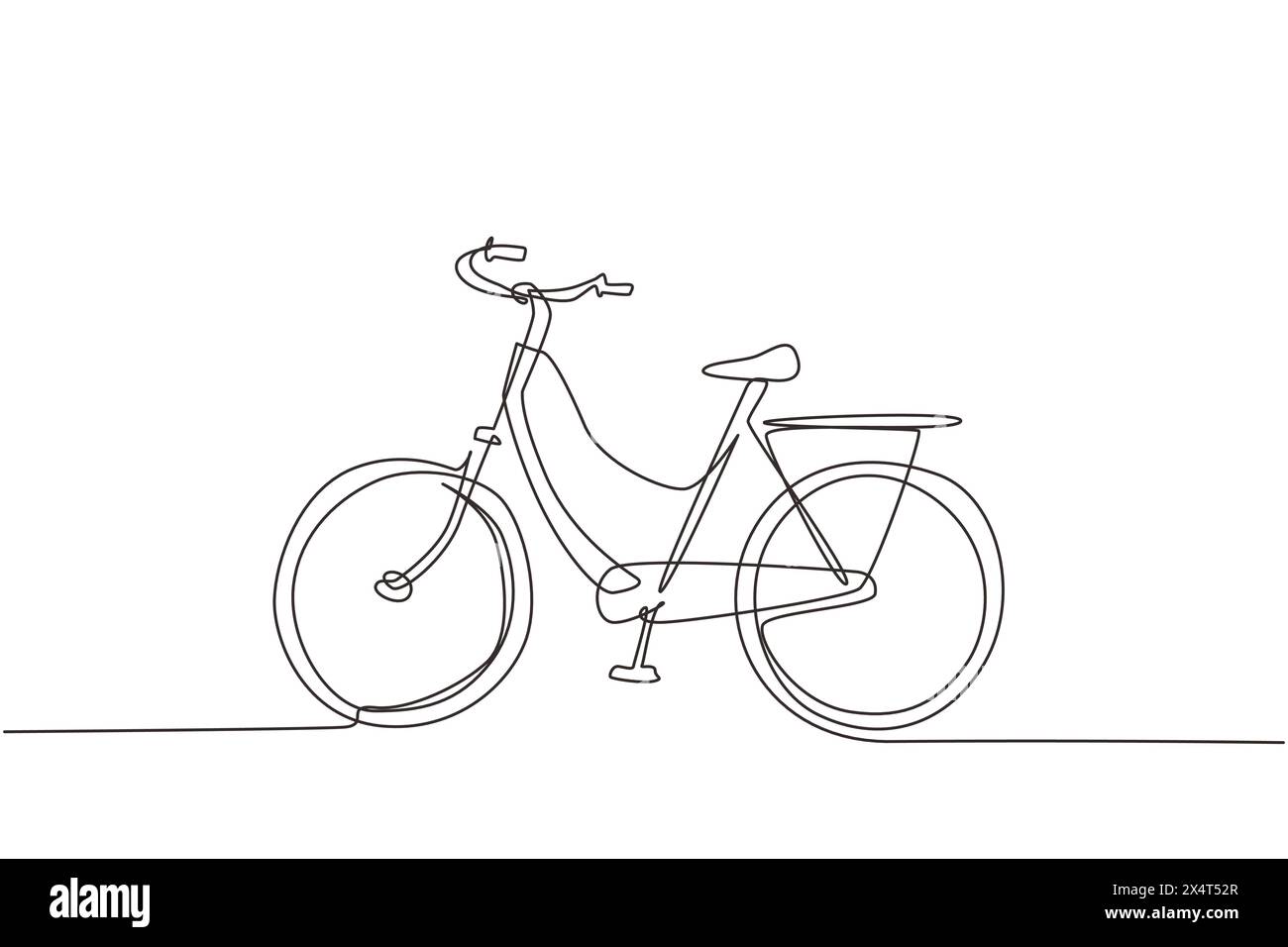 Single one line drawing side view vintage retro urban city bicycle, ecological sport transport. Relaxing bike for community. Healthy lifestyle by cycl Stock Vector