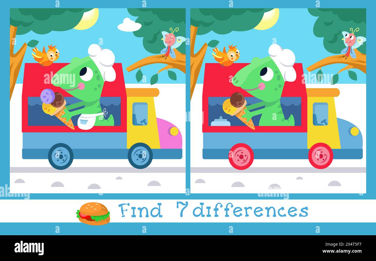 Find 7 differences. Game for children. Card with cute cartoon style ...