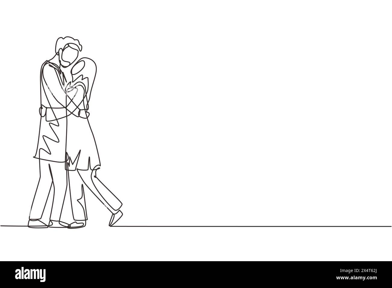 Continuous one line drawing loving Arabic couple kissing and hugging ...