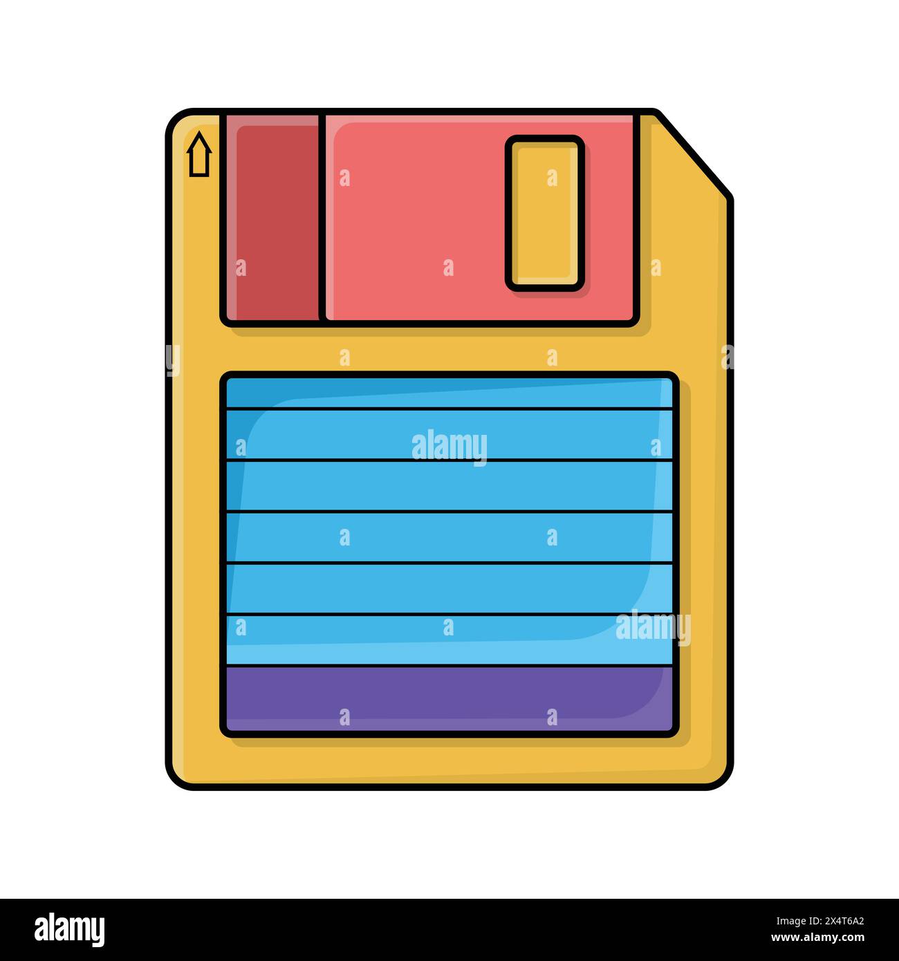 Retro floppy disk icon image vector illustration in yellow and blue color. Technology design element and concept Stock Vector