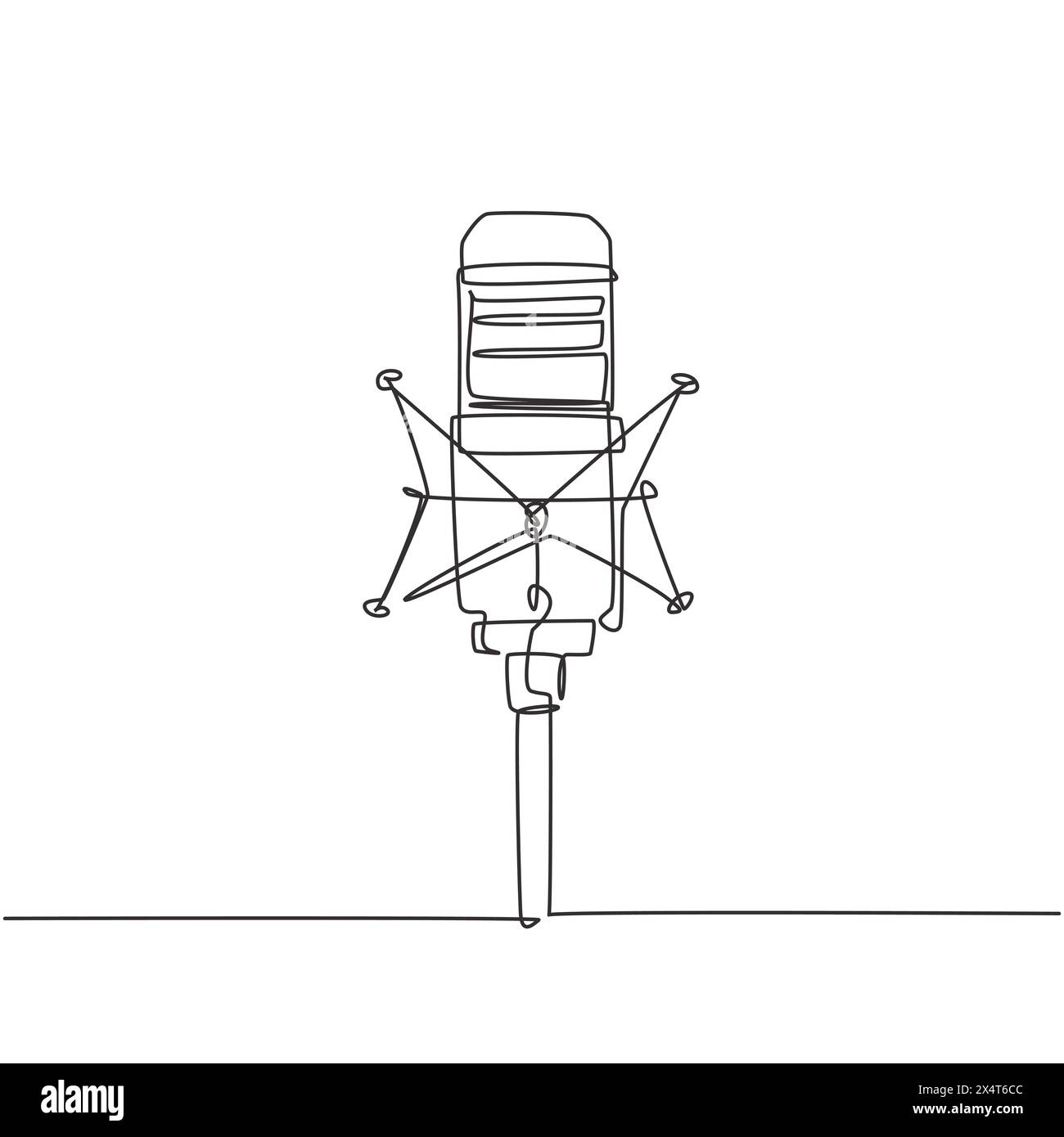 Single continuous line drawing professional studio microphone. Sound