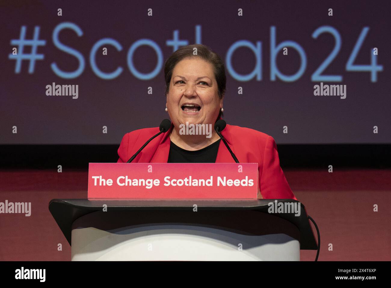 File photo dated 17/02/24 of Deputy Leader of the Scottish Labour Party, Dame Jackie Baillie, speaking during the Scottish Labour Party conference at the Scottish Event Campus in Glasgow. Announcing his candidacy for the SNP leadership on Thursday, Mr Swinney dismissed the push for the country to go to the polls as a 'red herring'. Issue date: Sunday May 5, 2024. Stock Photo