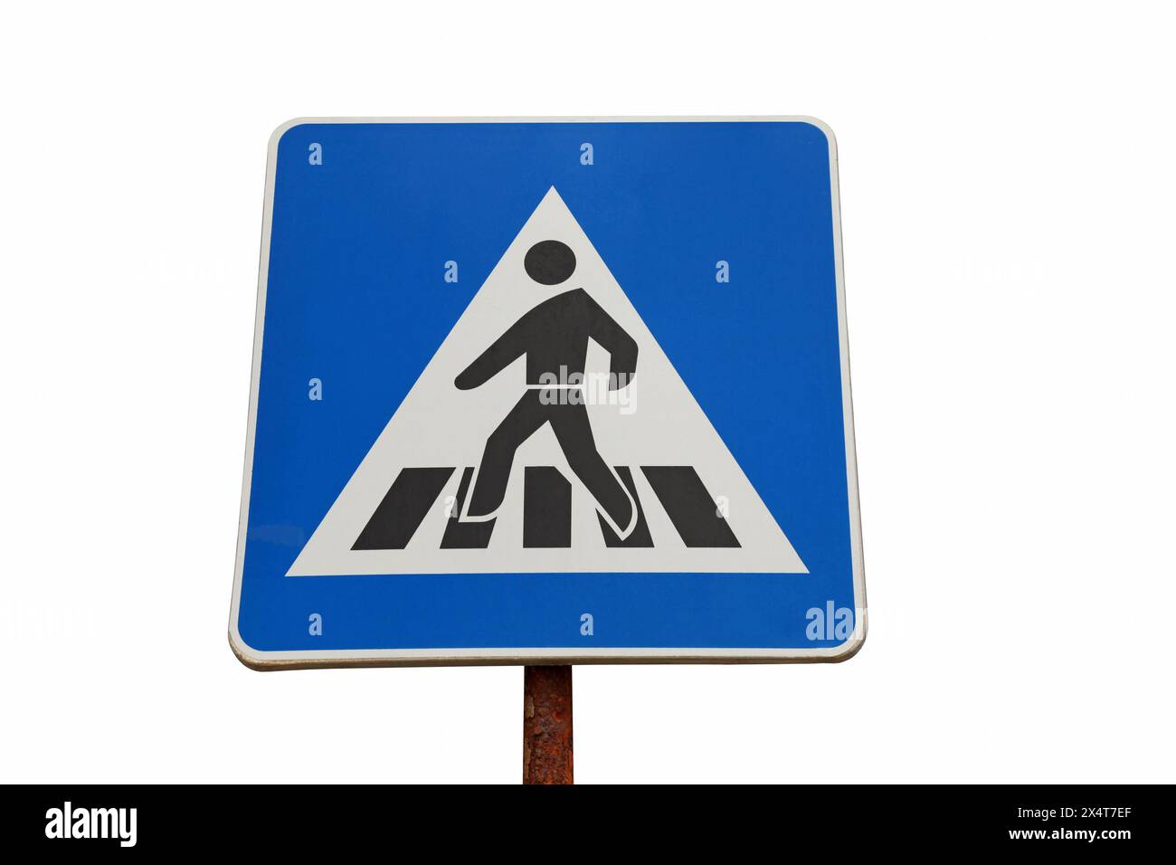 A blue pedestrian crossing sign isolated on white Stock Photo
