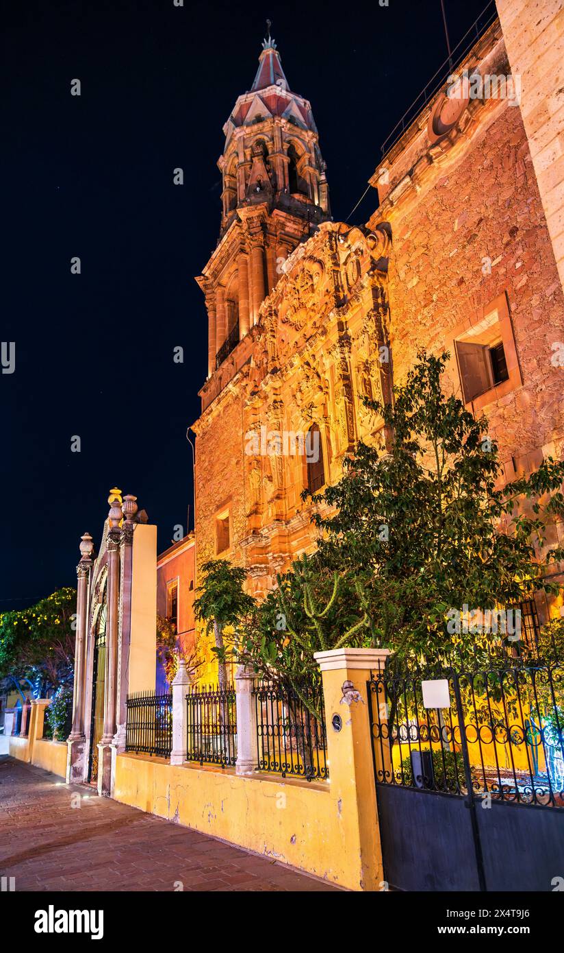 Temple of Our Lady of the Rosary or Temple of La Merced in Aguascalientes, Mexico at night Stock Photo