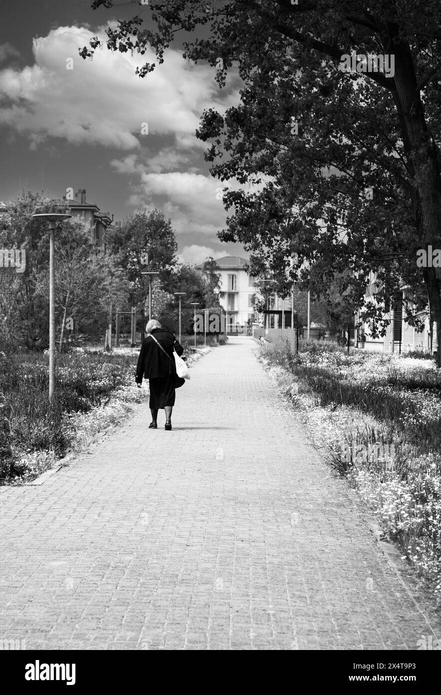 Old woman walking stick park hi-res stock photography and images - Alamy