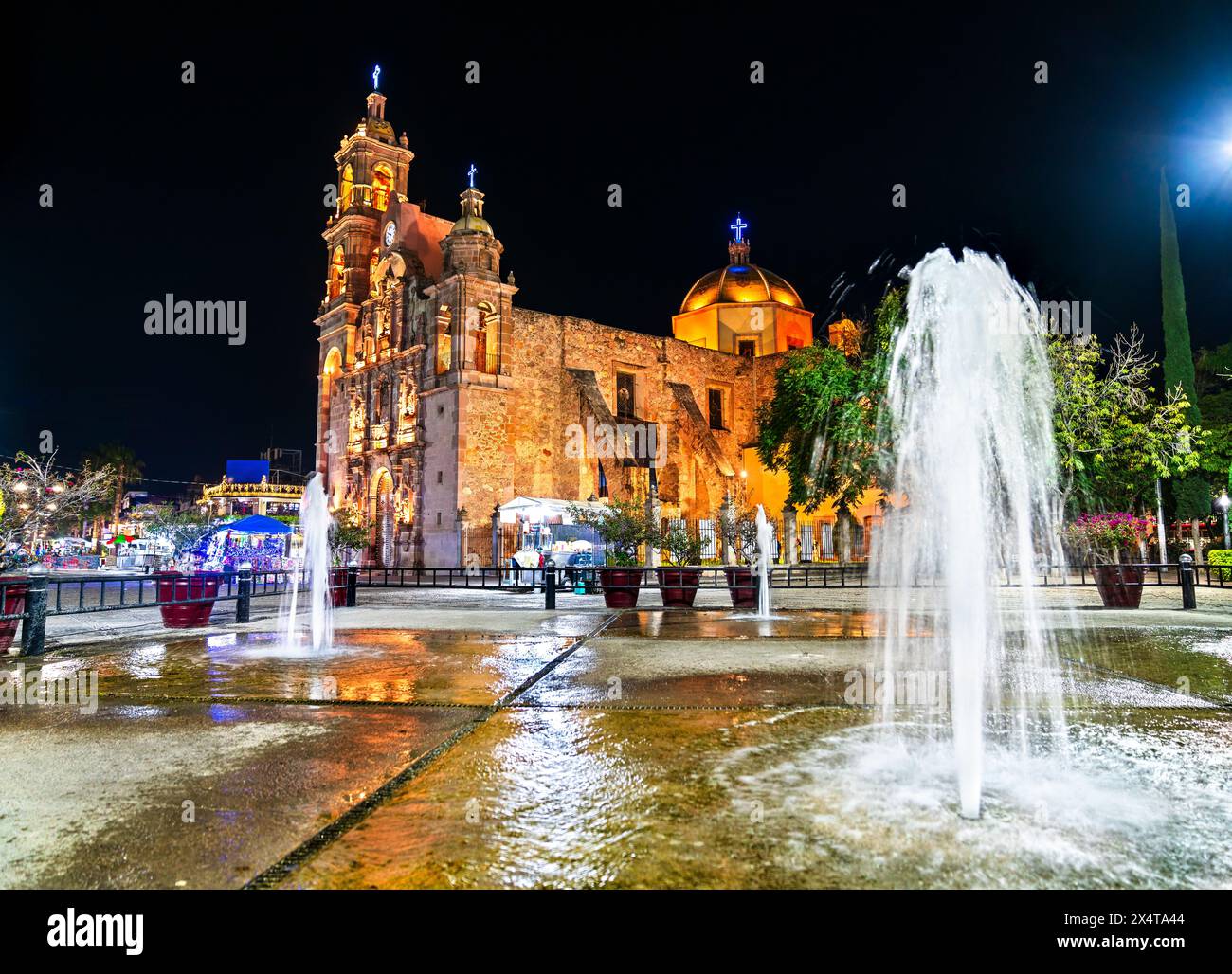 Temple of Our Lady of Mount Carmel or San Marcos Temple in Aguascalientes, Mexico at night Stock Photo