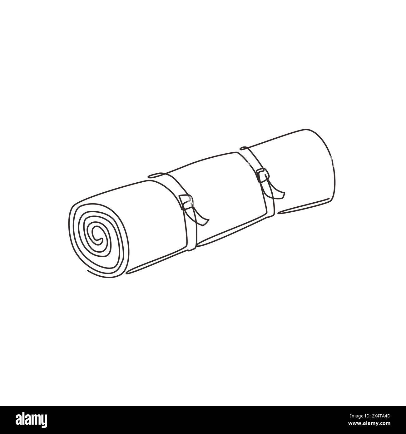 Single one line drawing rolled folded tourist sleeping mat, scroll ...
