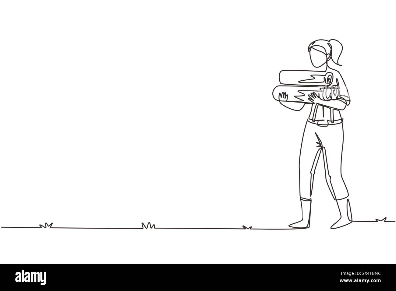 Continuous one line drawing strong woman lumberjack with in plaid shirt ...