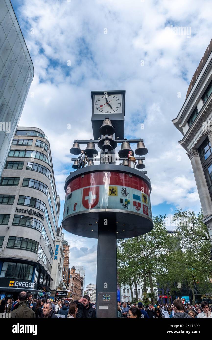 Swiss glockenspiel Clock in Leicester Square Stock Photo Alamy