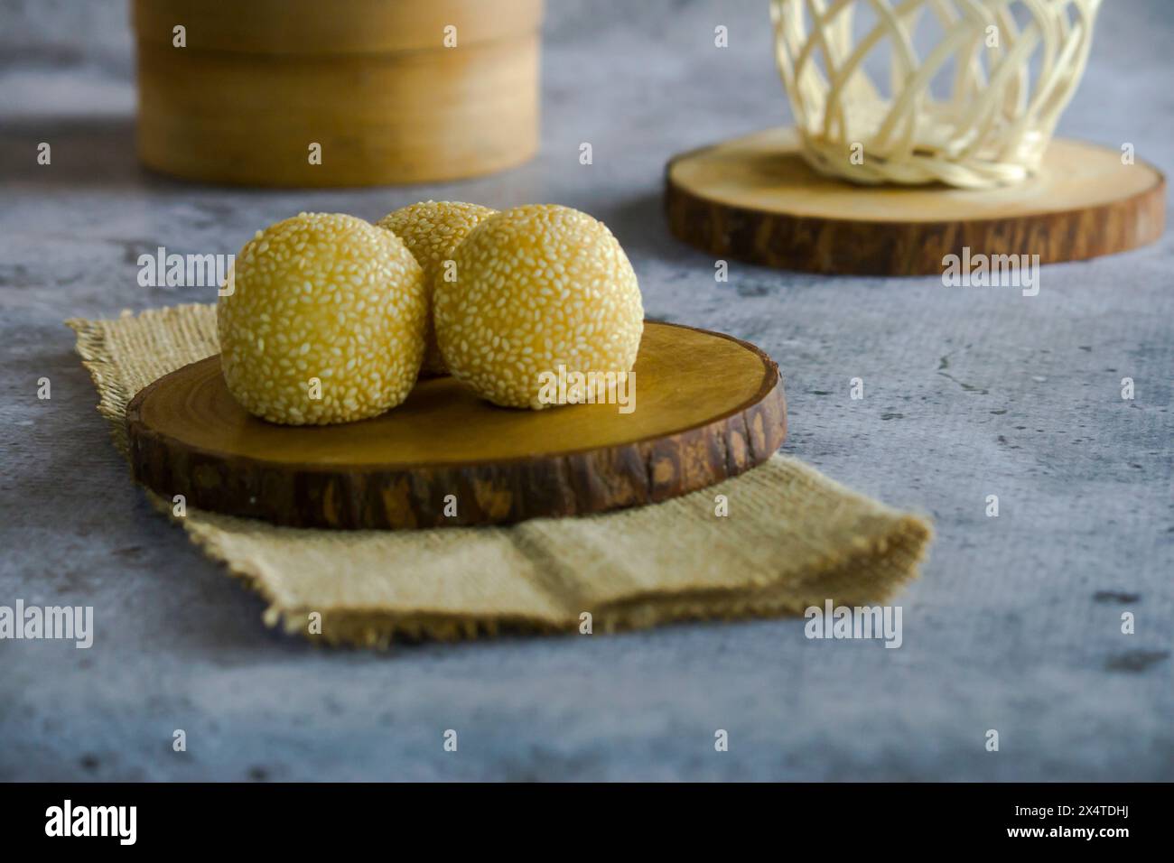 photo of a typical Indonesian food with the name sweet onde onde in a ...