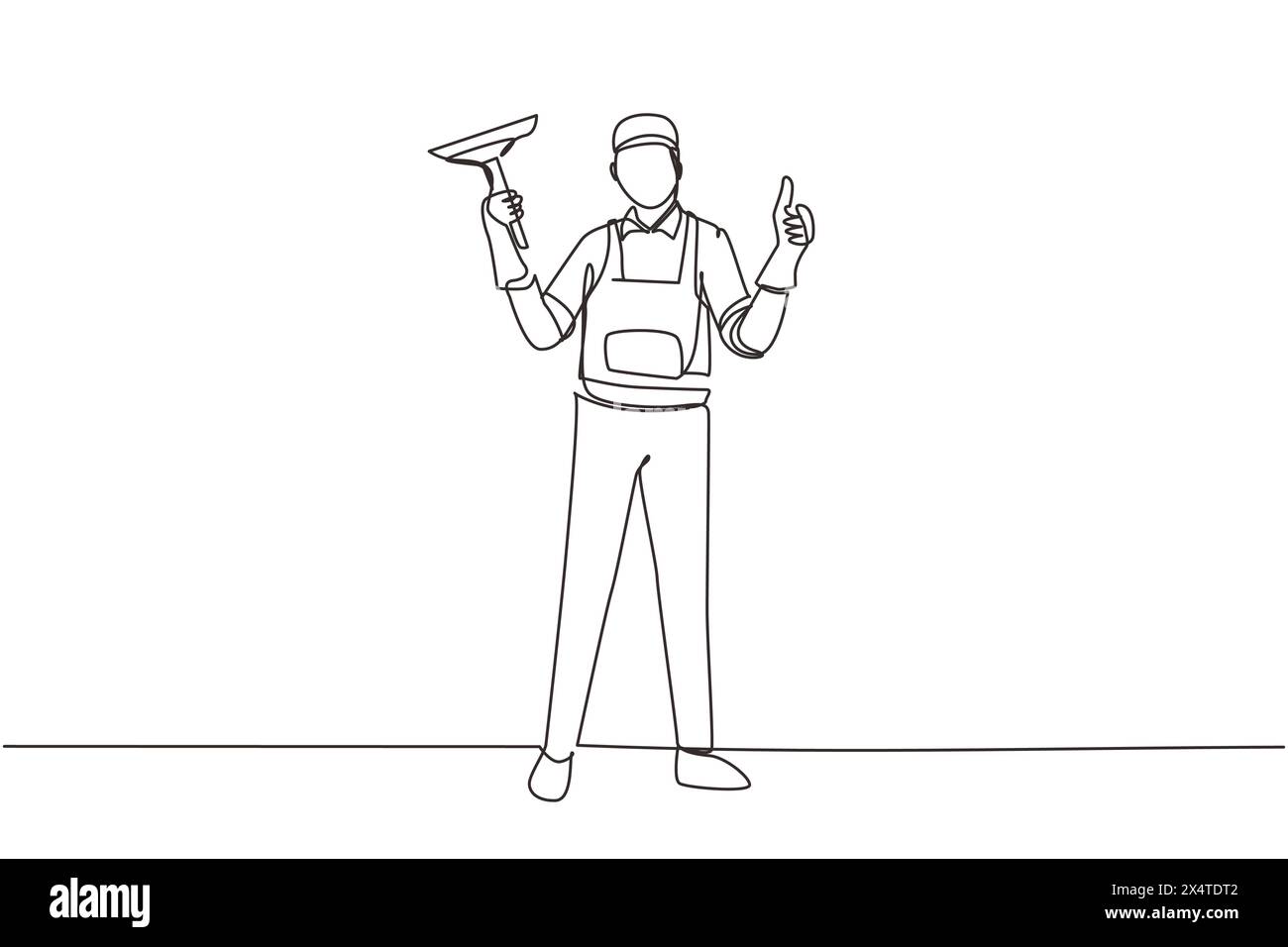 Continuous one line drawing window cleaner in uniform with professional