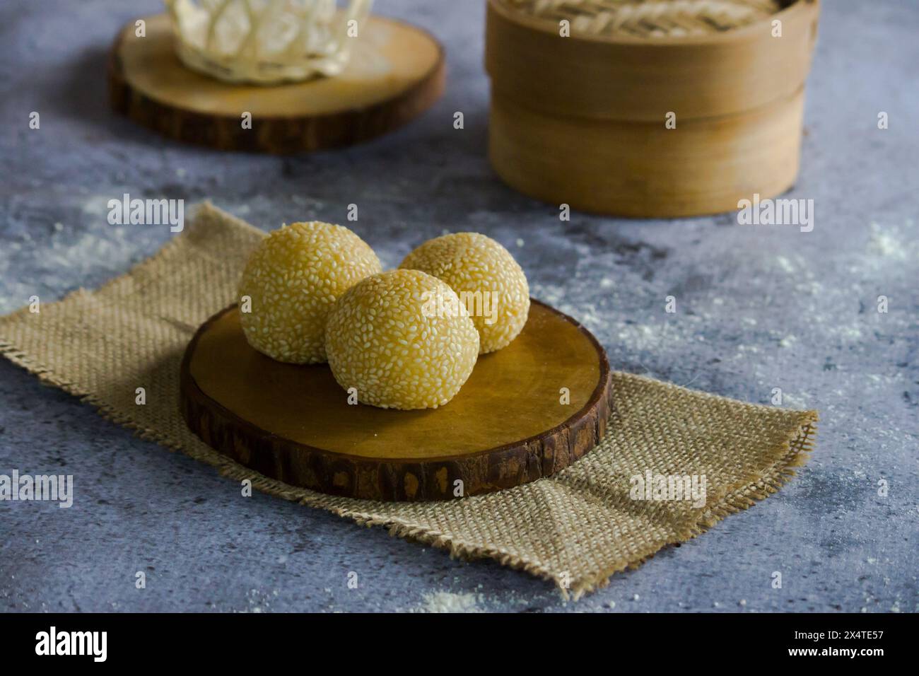 photo of a typical Indonesian food with the name sweet onde onde in a ...