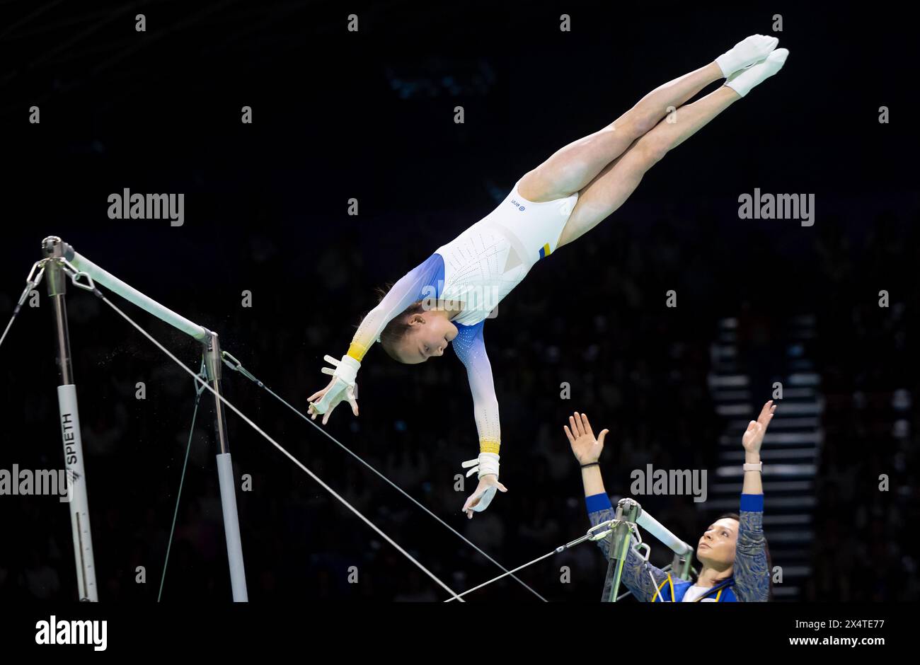 Rimini, Italy. 5th May 2024. RIMINI - Kristina Hrudetska (UKR) in action during the junior event final on uneven bars at the European Gymnastics Championships in the Fiera di Rimini  Alamy / Iris van den Broek Credit: Iris van den Broek/Alamy Live News Stock Photo