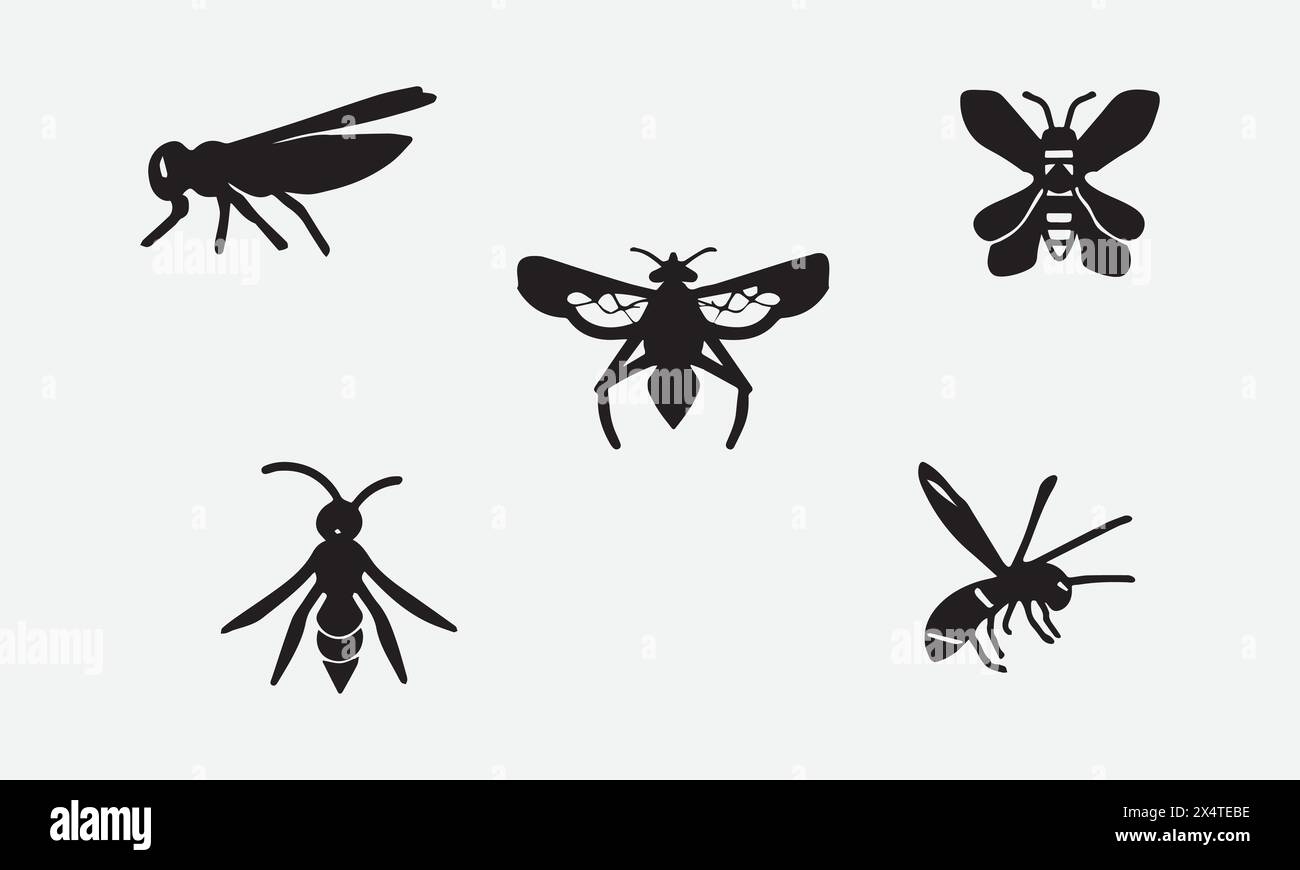 Illustration Wasp Black Icon EPS 10 And JPG Stock Vector