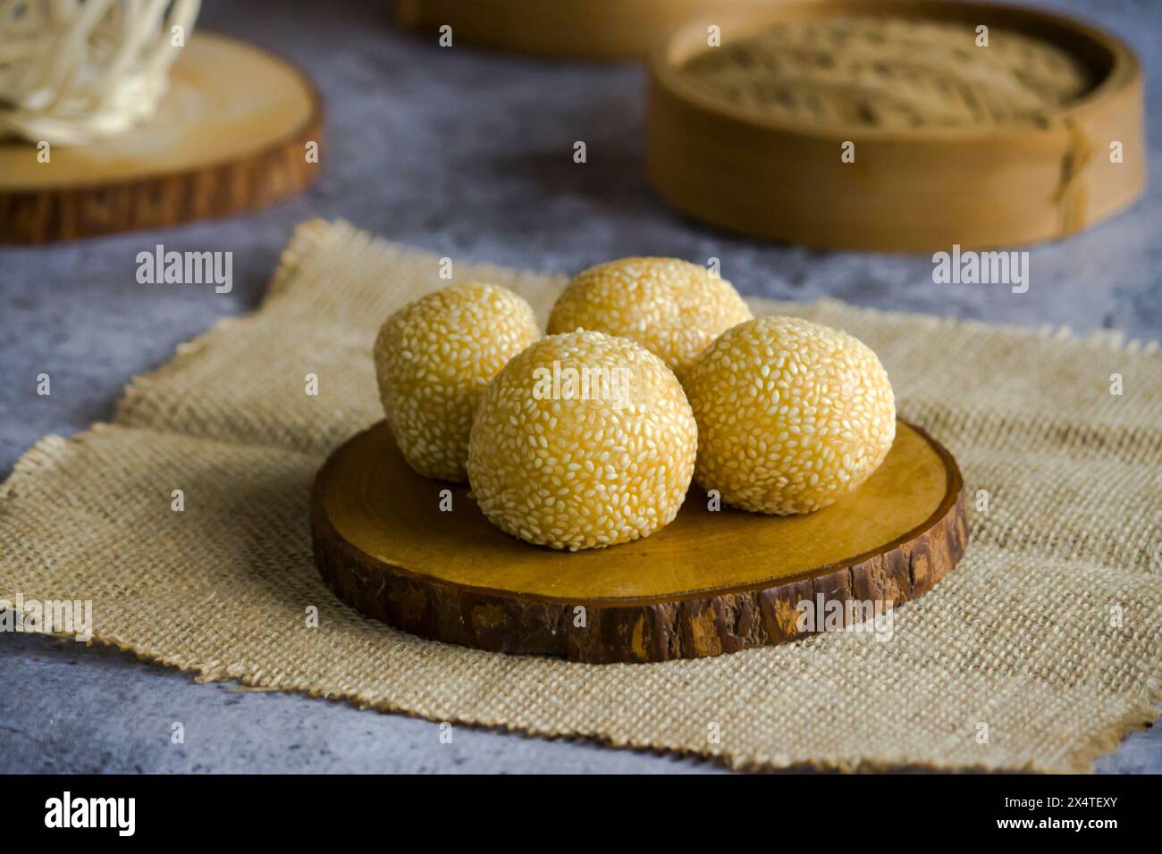 photo of a typical Indonesian food with the name sweet onde onde in a ...