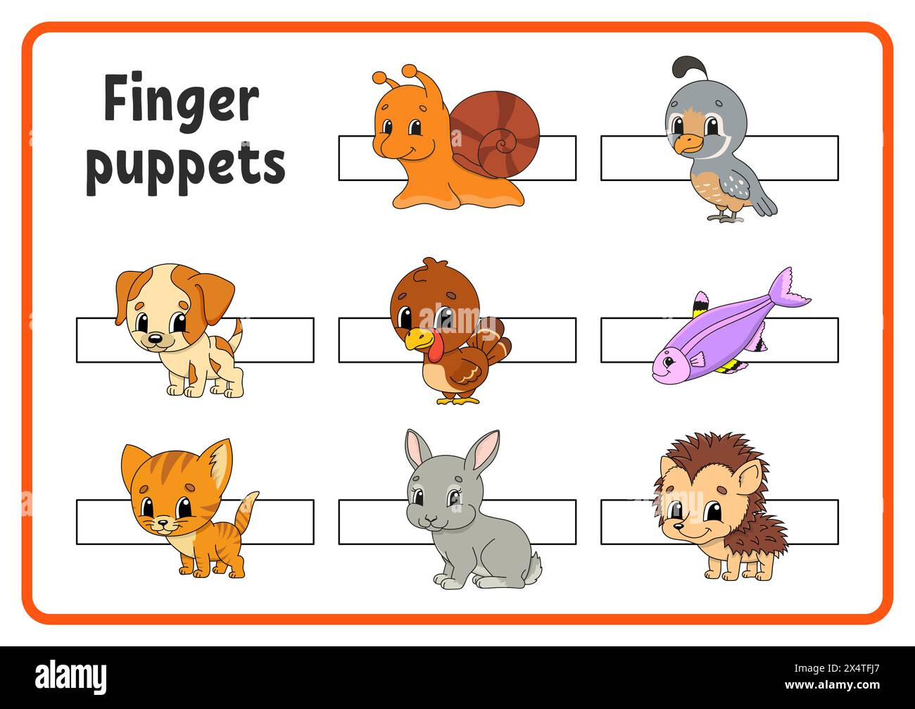 Finger puppets. Activities for kids. Cute cartoon characters. Vector illustration. Stock Vector