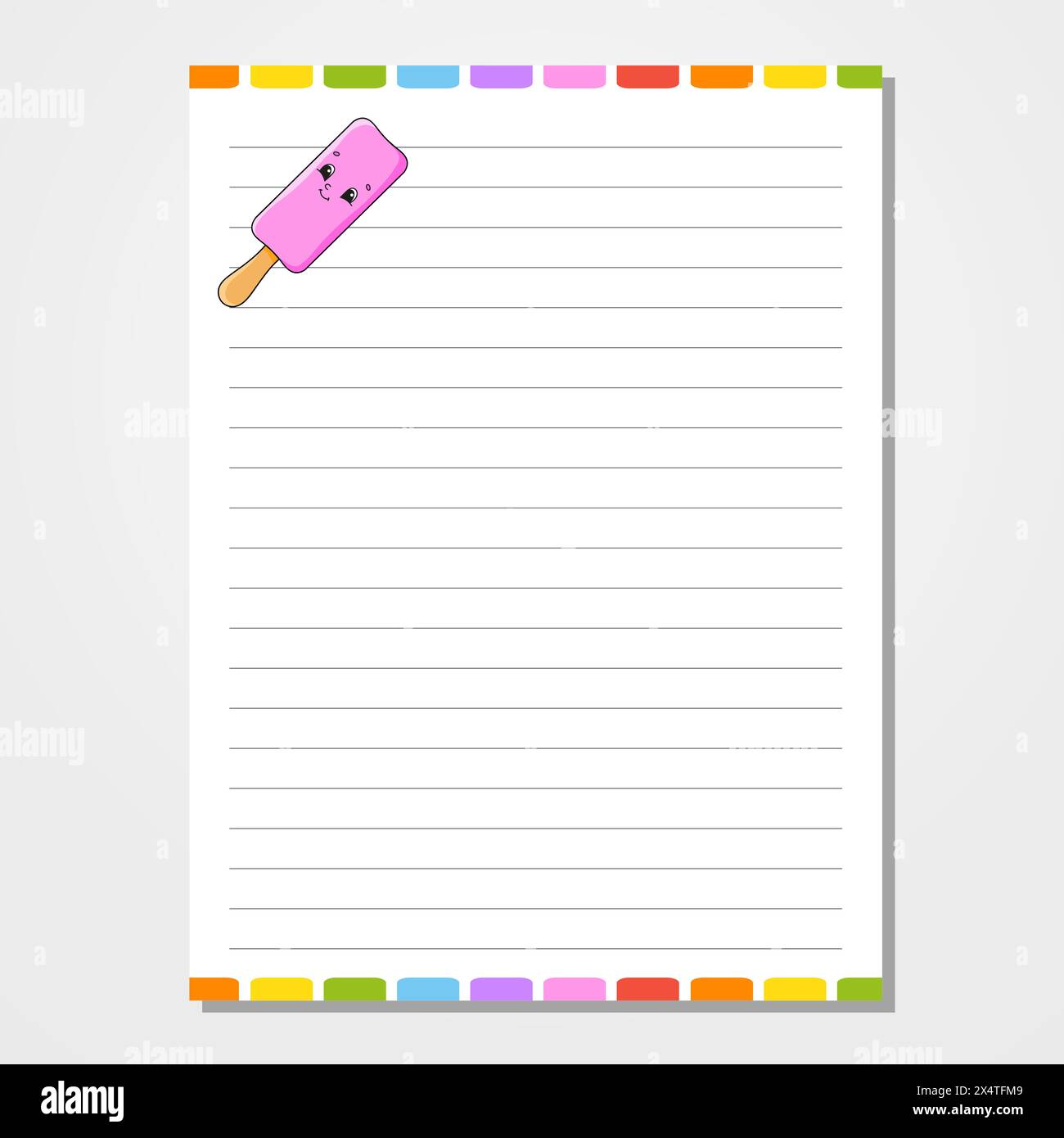 Sheet template for notebook, notepad, diary. Lined paper. Cute ...