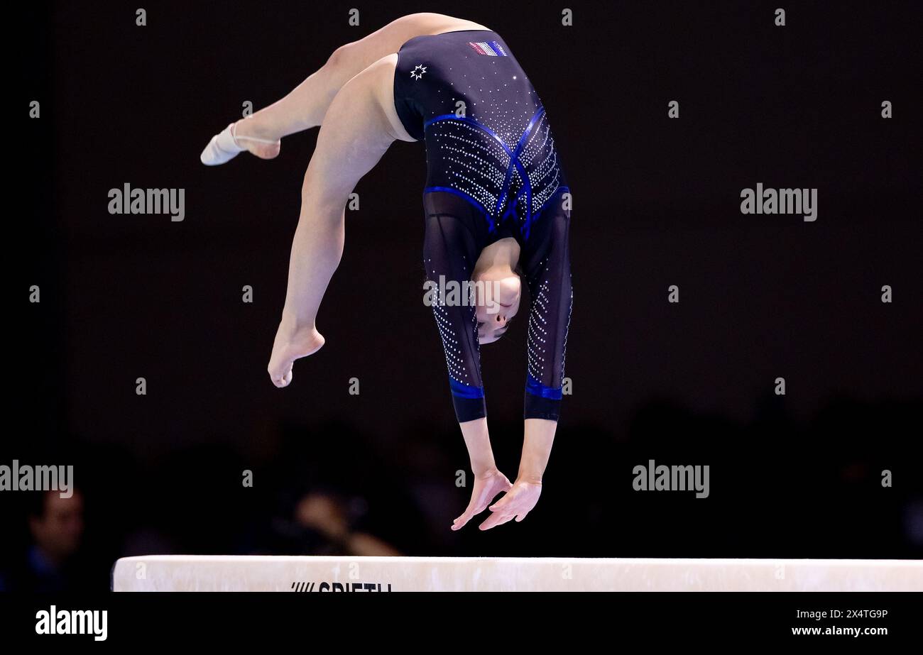 Rimini, Italy. 5th May 2024. RIMINI - Maiana Prat (FRA) in action during the junior event final on balance beam at the European Gymnastics Championships in the Fiera di Rimini  Alamy / Iris van den Broek Credit: Iris van den Broek/Alamy Live News Stock Photo