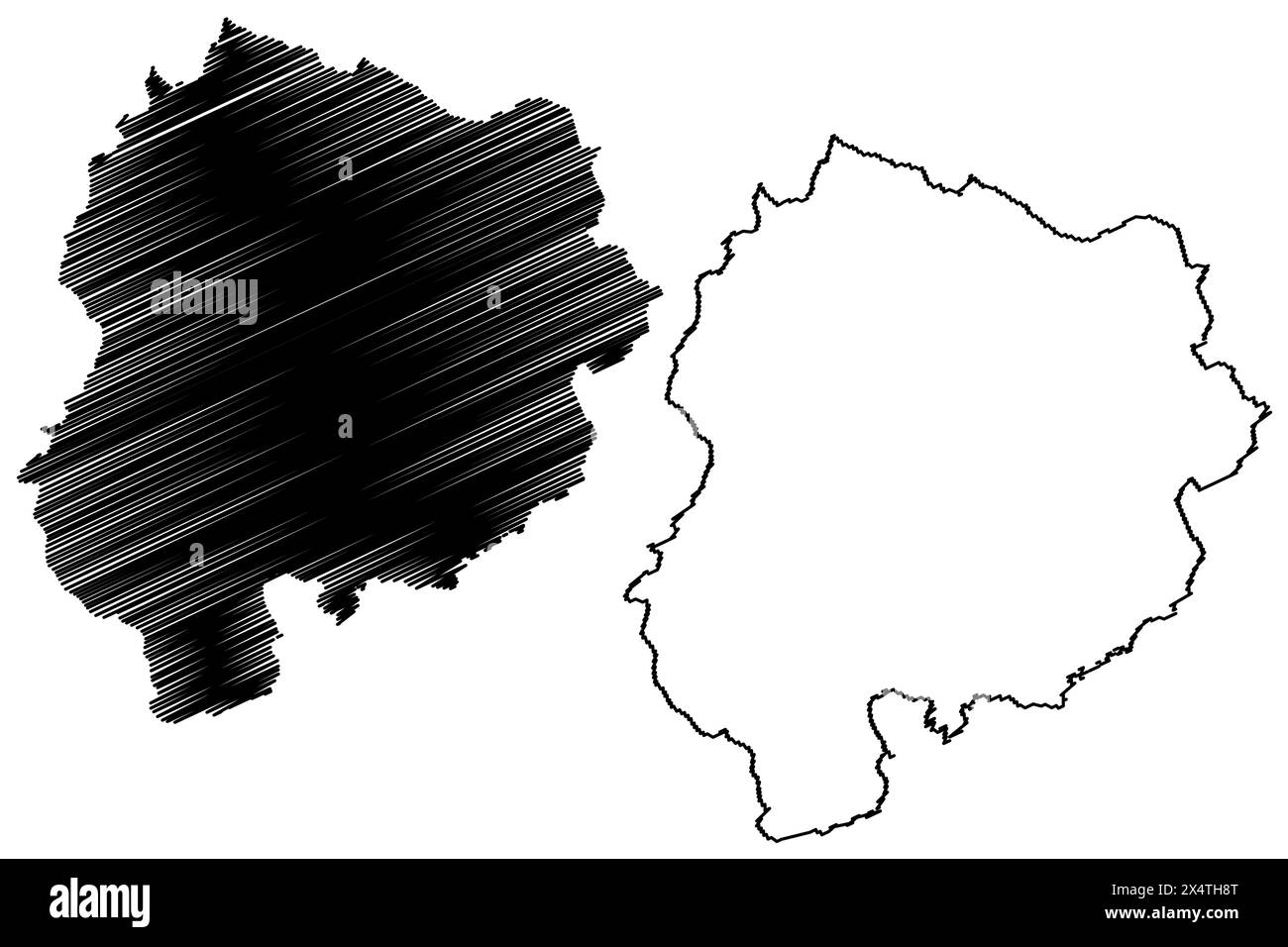Oberpullendorf district (Republic of Austria or Österreich, Burgenland state) map vector illustration, scribble sketch Bezirk Oberpullendorf map Stock Vector