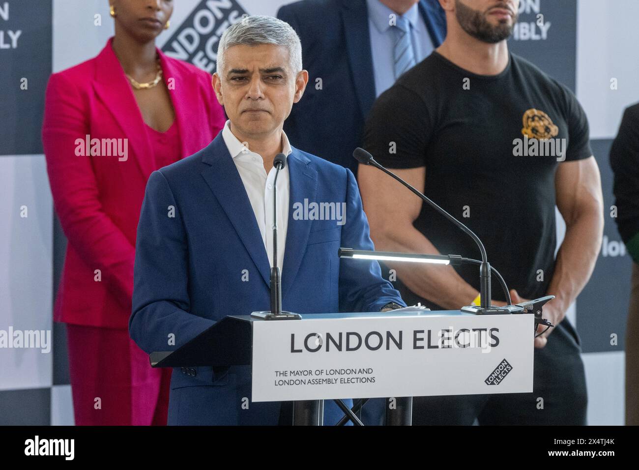 London, UK, 04th May, 2024.  Sadiq Khan wins a third term as Mayor of London at an election announcement at City Hall. Stock Photo