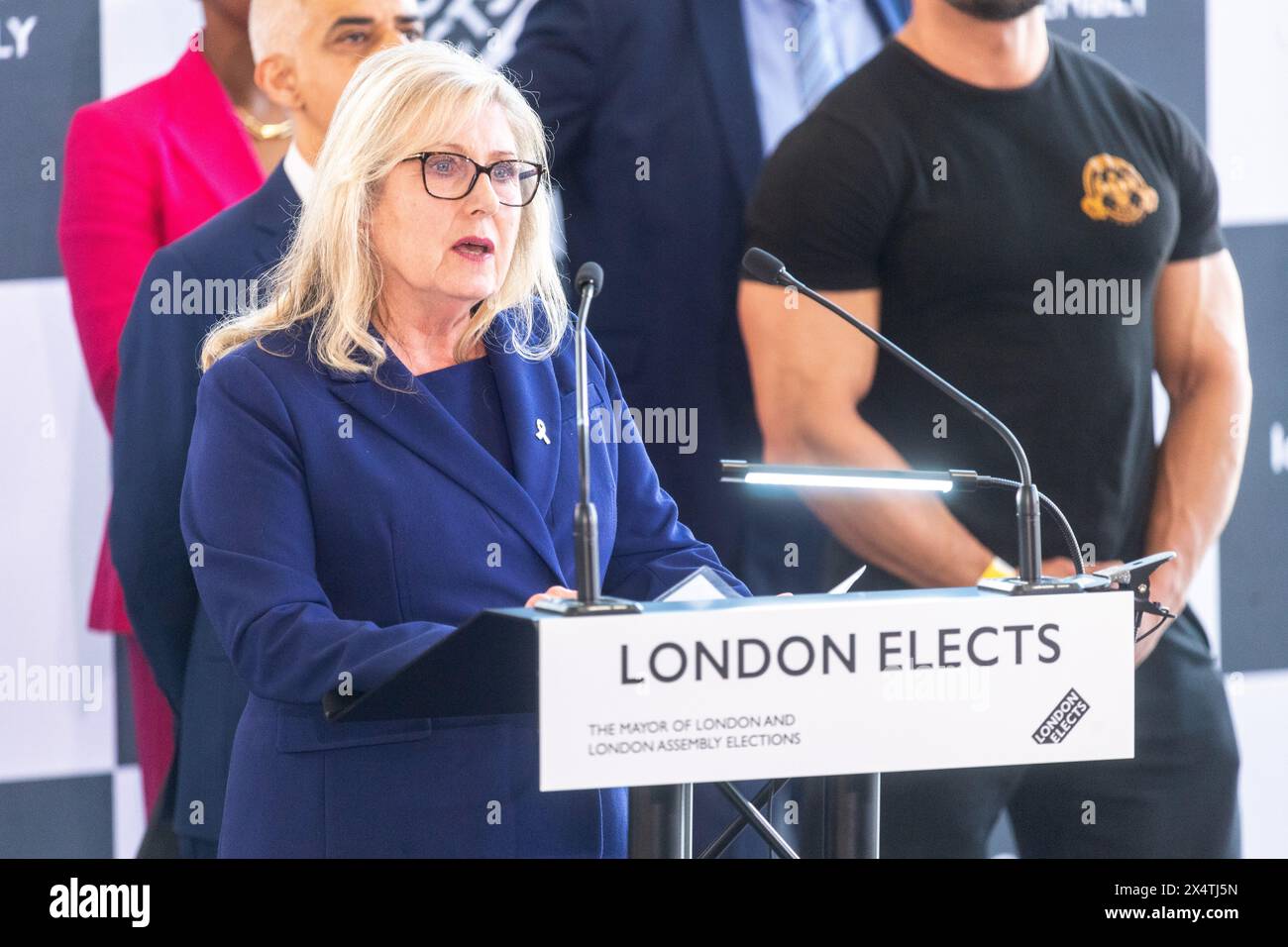 London, UK, 04th May, 2024.  Susan Hall, the Conservative mayoral candidate  makes a speech after Sadiq Khan won a third term as Mayor of London at an election announcement at City Hall. Stock Photo