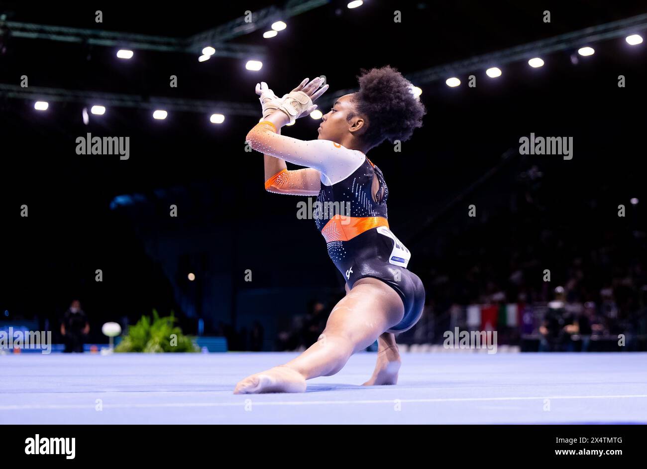 Rimini, Italy. 5th May 2024. RIMINI - Jaylee Chukwu (NED) in action during the junior event final on floor at the European Gymnastics Championships in the Fiera di Rimini  Alamy / Iris van den Broek Credit: Iris van den Broek/Alamy Live News Stock Photo