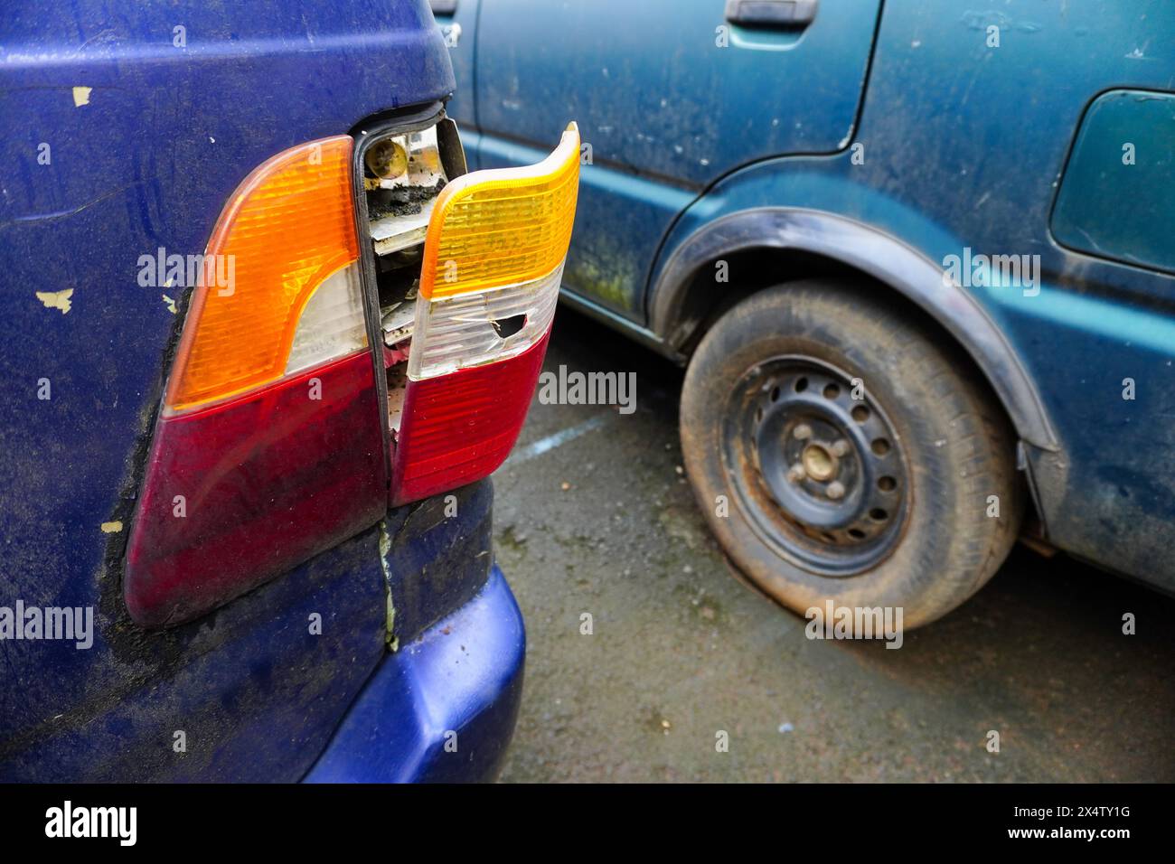 Tail light broken from car accident , safety concept Stock Photo