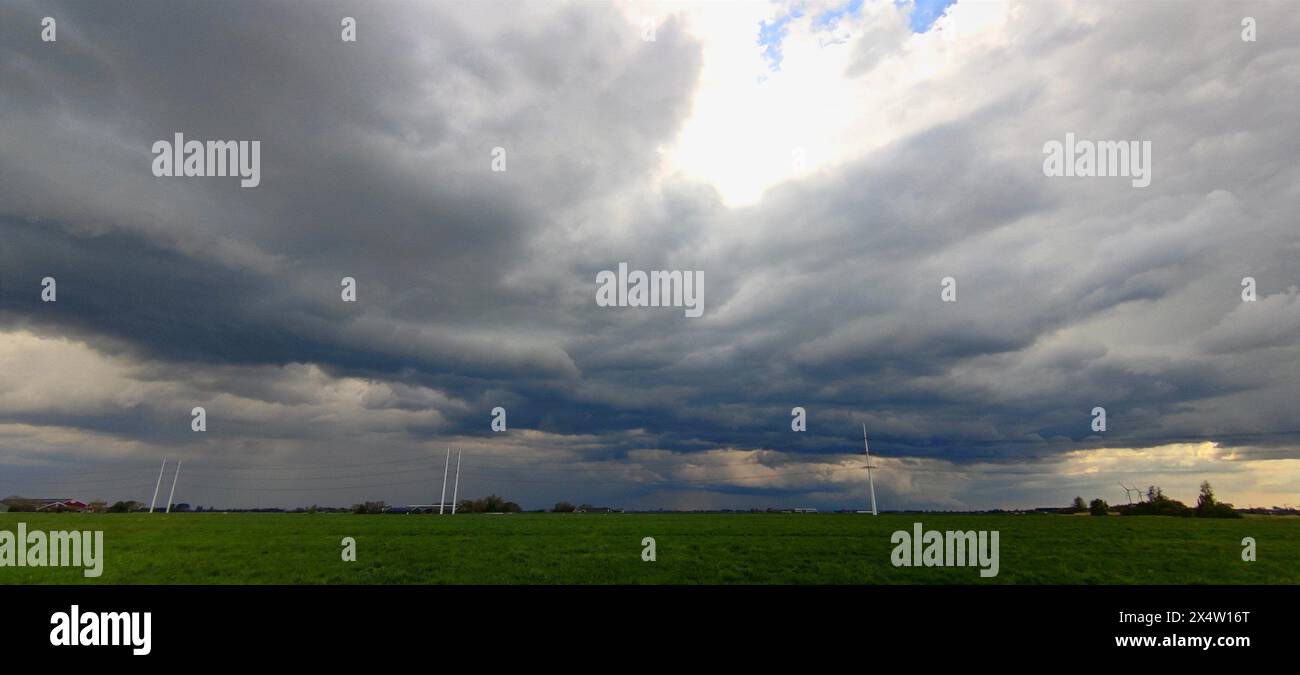Panoramic view of gathering storm clouds over the Great Plains. Stock Photo