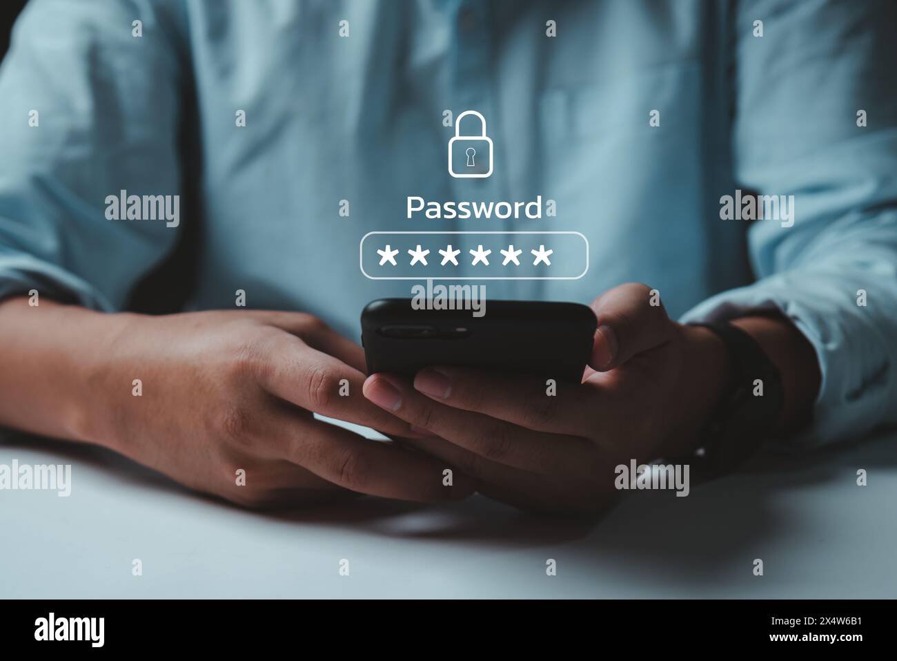 Businessman using mobile phone password cyber security identity theft ...