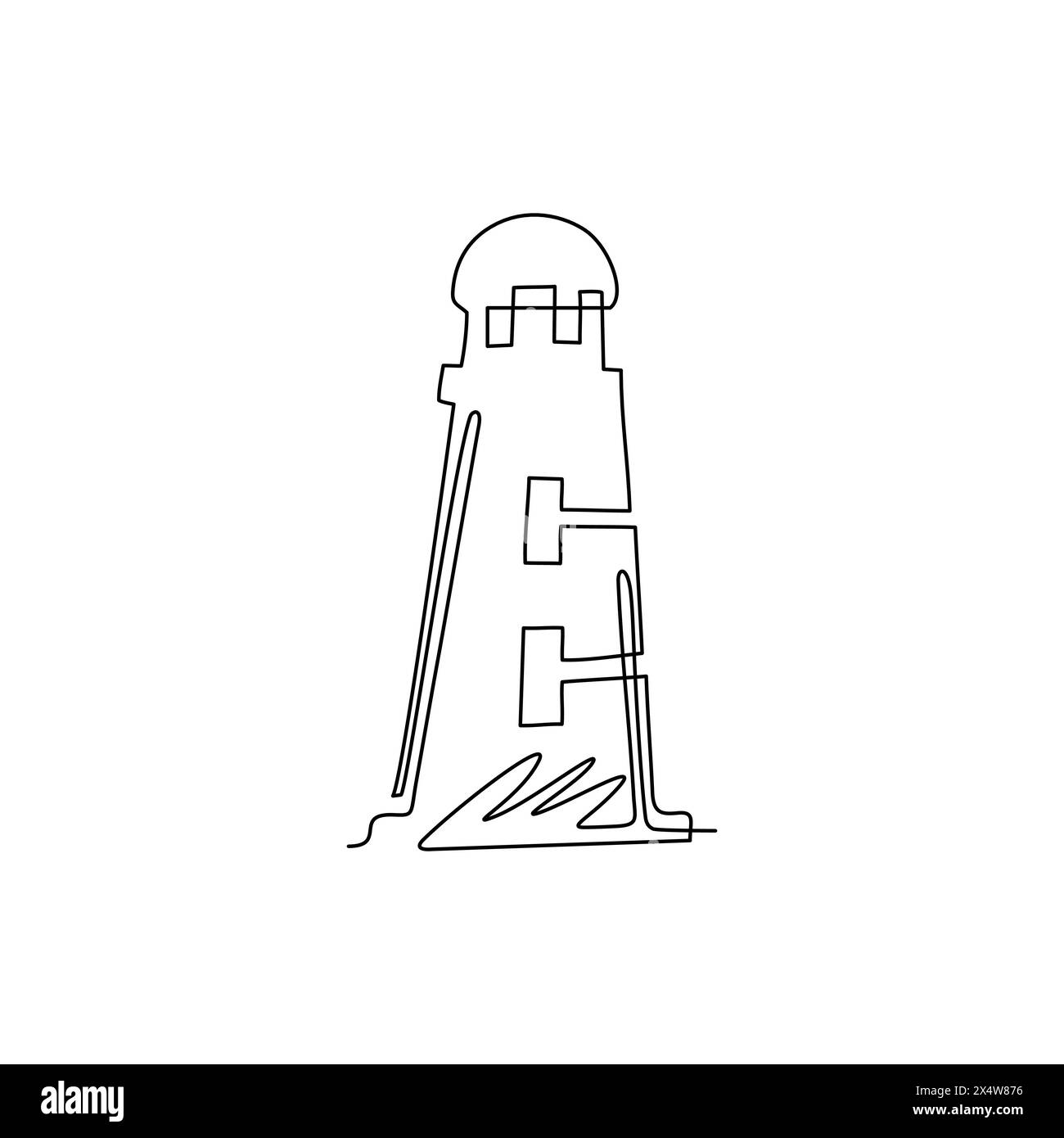 Single one line drawing lighthouse, beacon logo icon. Modern linear simple logotype template for poster banner. Lighthouses and ocean waves. Continuou Stock Vector