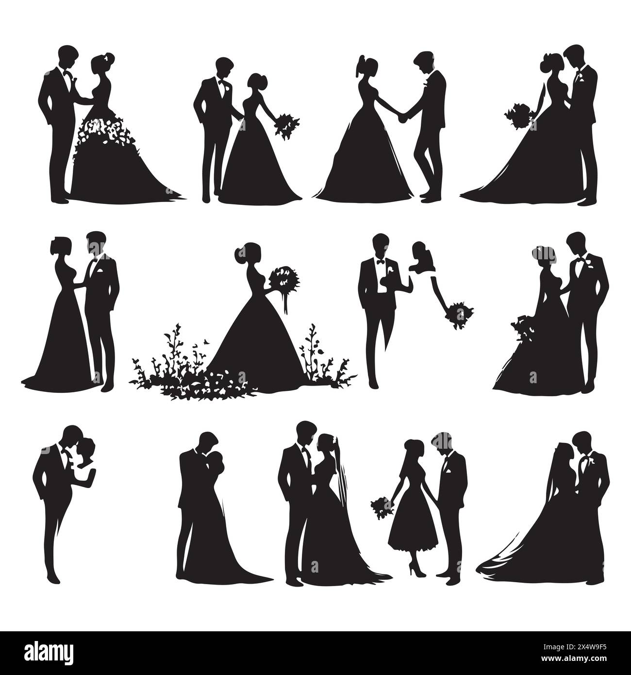 Silhouette set of wedding couples Stock Vector Image & Art - Alamy