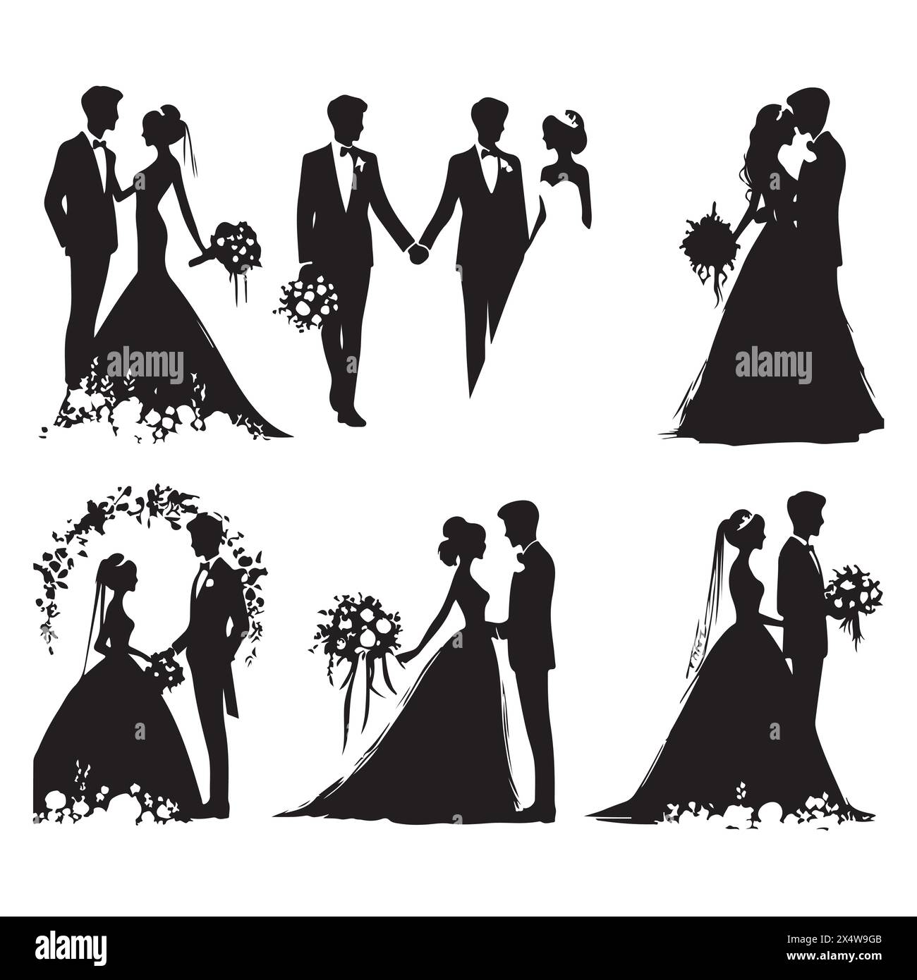 Silhouette set of wedding couples Stock Vector Image & Art - Alamy