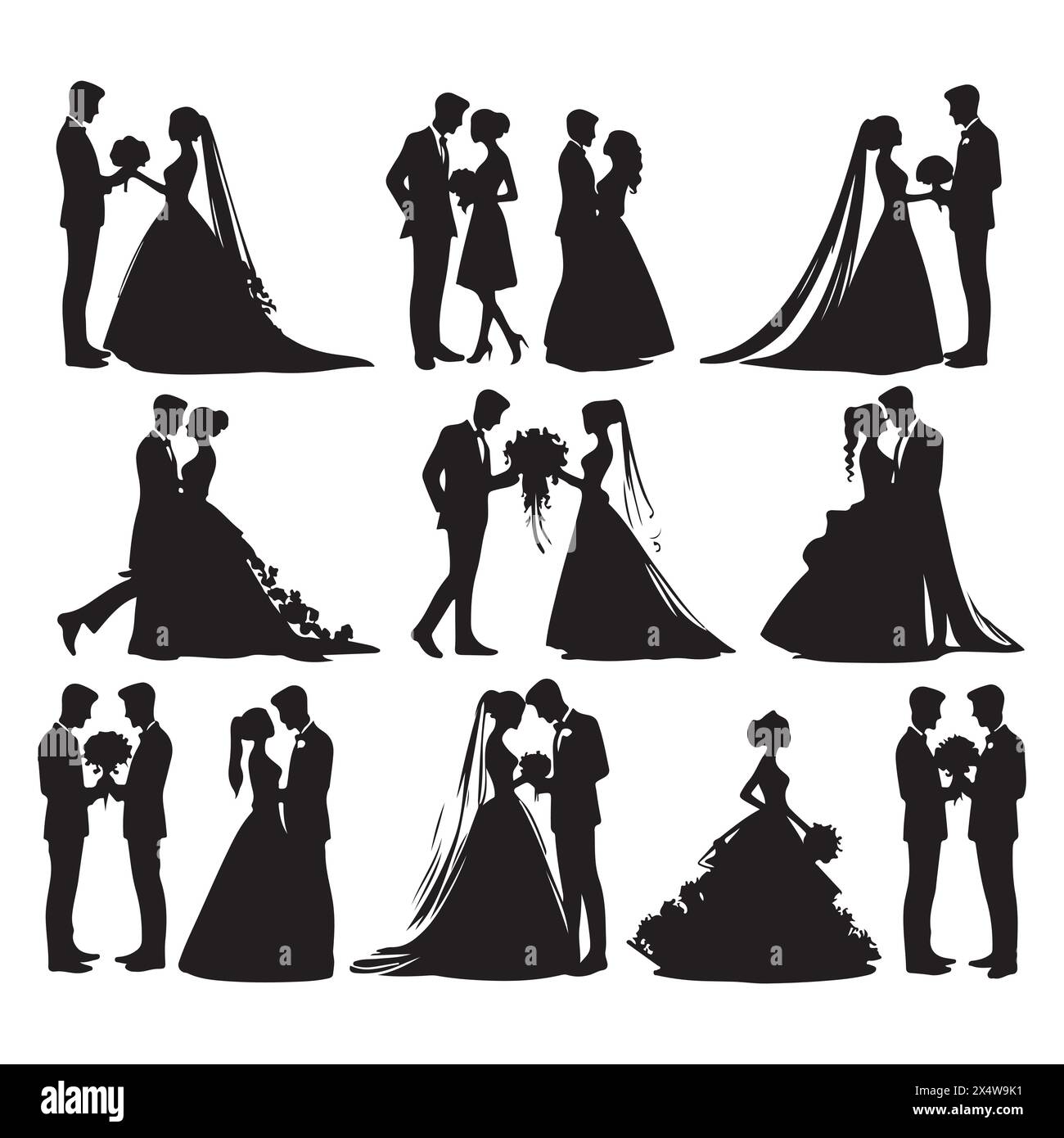 Silhouette set of wedding couples Stock Vector Image & Art - Alamy