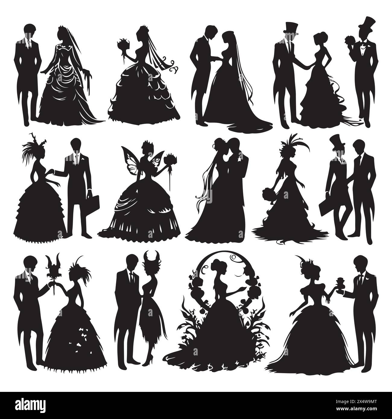 Silhouette set of wedding couples Stock Vector Image & Art - Alamy