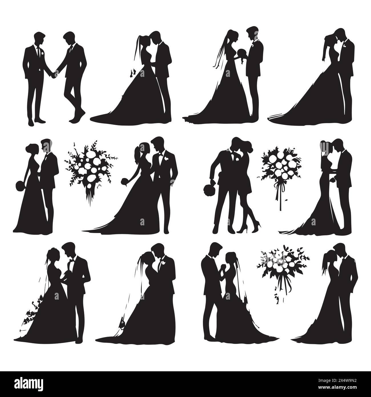 Silhouette set of wedding couples Stock Vector Image & Art - Alamy