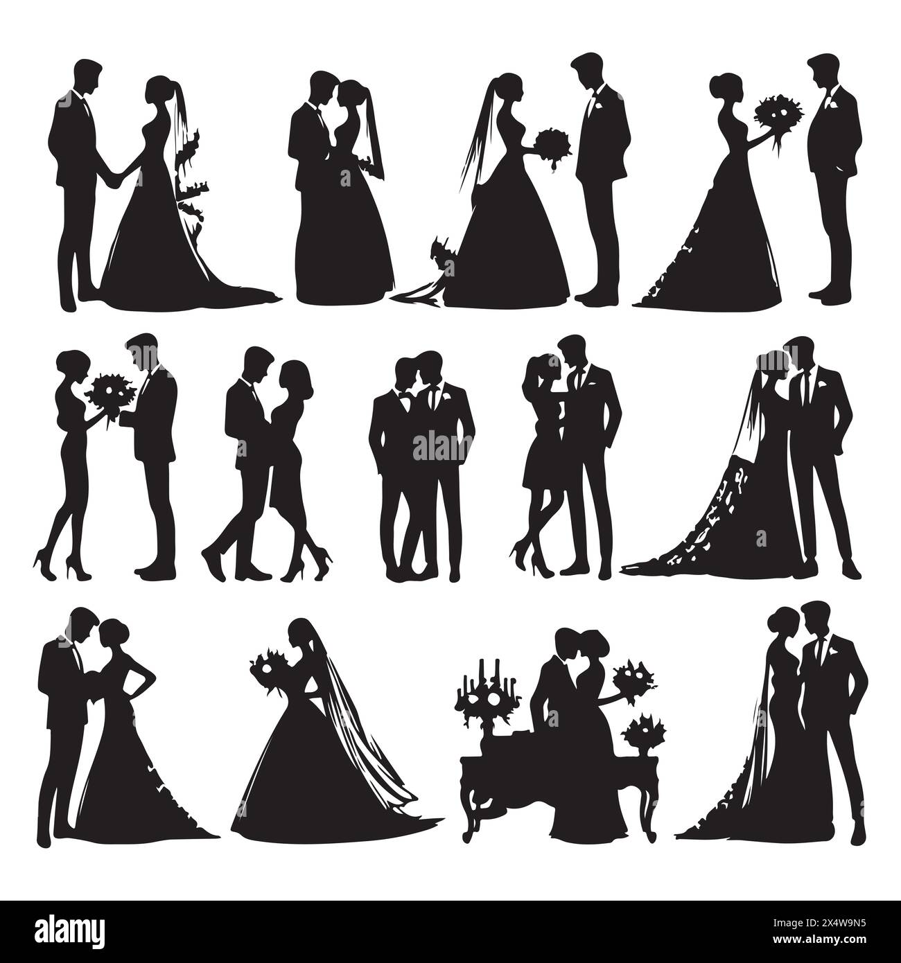 Silhouette set of wedding couples Stock Vector Image & Art - Alamy