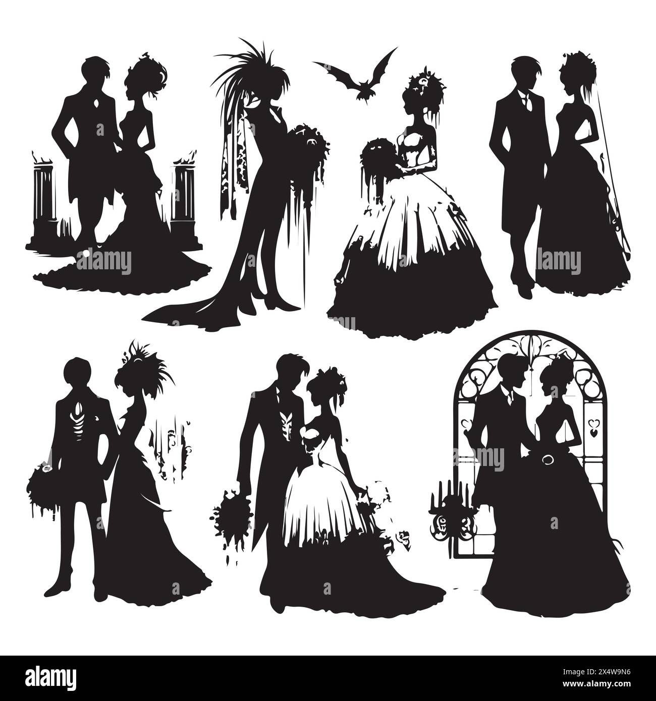 Silhouette set of wedding couples Stock Vector Image & Art - Alamy