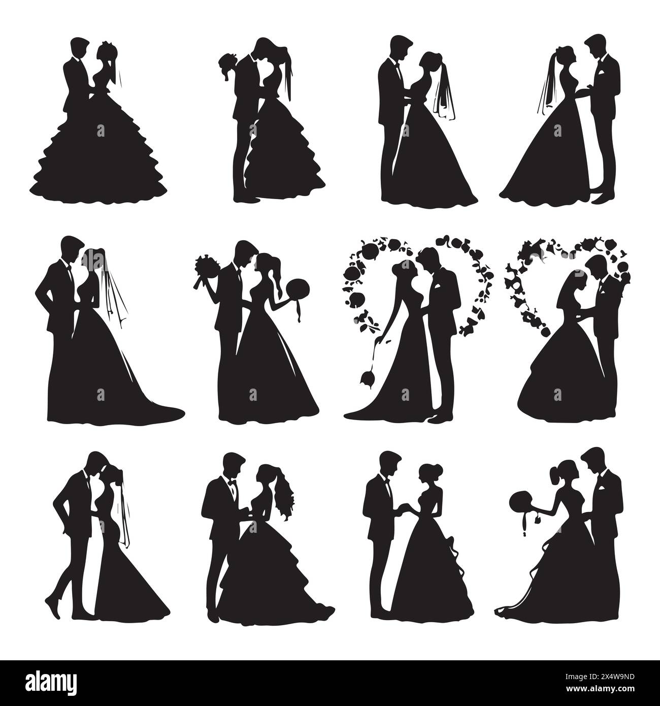 Silhouette set of wedding couples Stock Vector Image & Art - Alamy