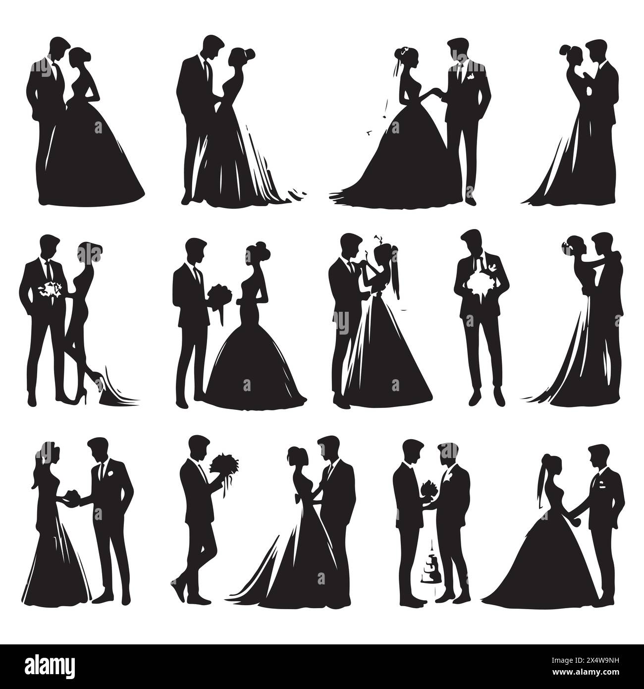Silhouette set of wedding couples Stock Vector Image & Art - Alamy