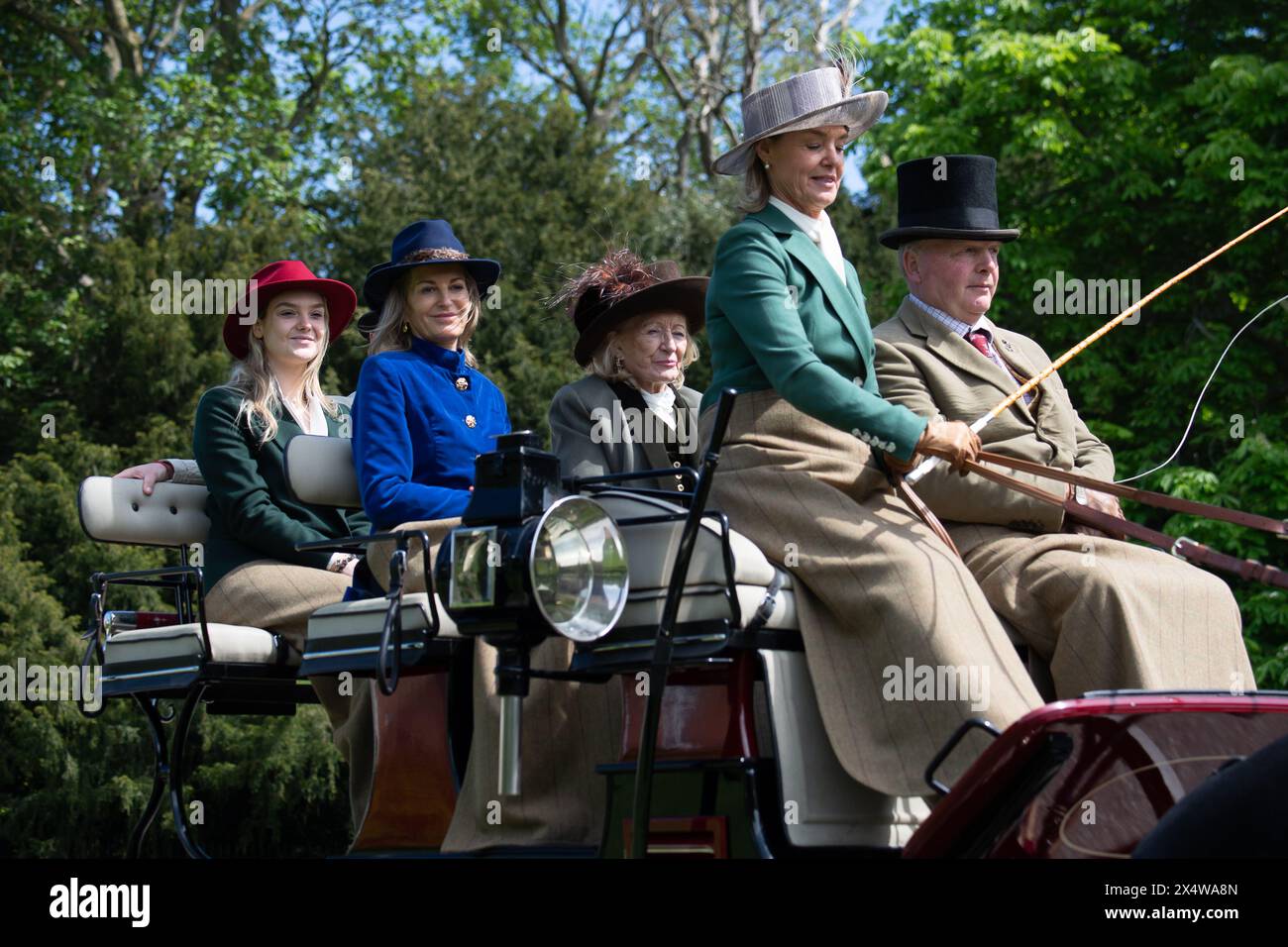 Windsor, Berkshire, UK. 5th May, 2024. Participants in the Pol Roger Meet of The British Driving Society at Royal Windsor Horse Show on the Long Walk at Windsor Castle, Berkshire. Credit: Maureen McLean/Alamy Live News Stock Photo