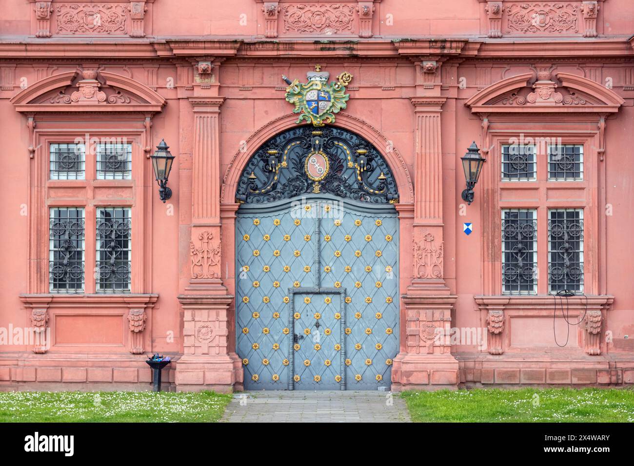 Facade with ornamented gate of the Electoral Palace of Mainz, an important example of renaissance architecture in Germany. Stock Photo