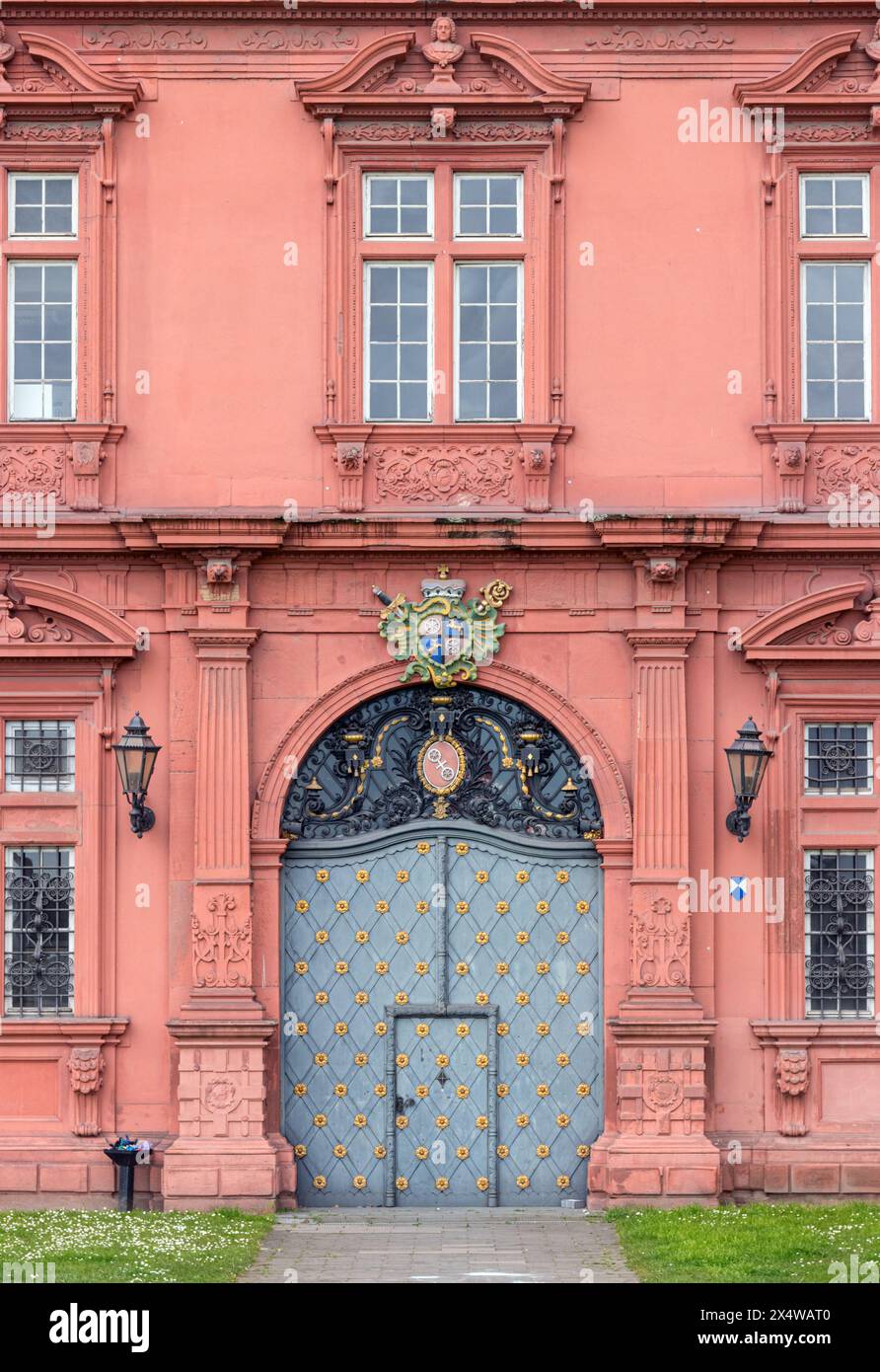 Facade with ornamented gate of the Electoral Palace of Mainz, an important example of renaissance architecture in Germany. Stock Photo