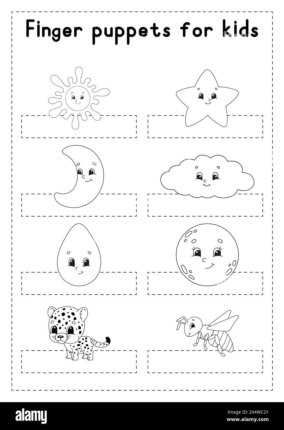 Finger puppets. Coloring page for kids. Vector illustration. Stock Vector